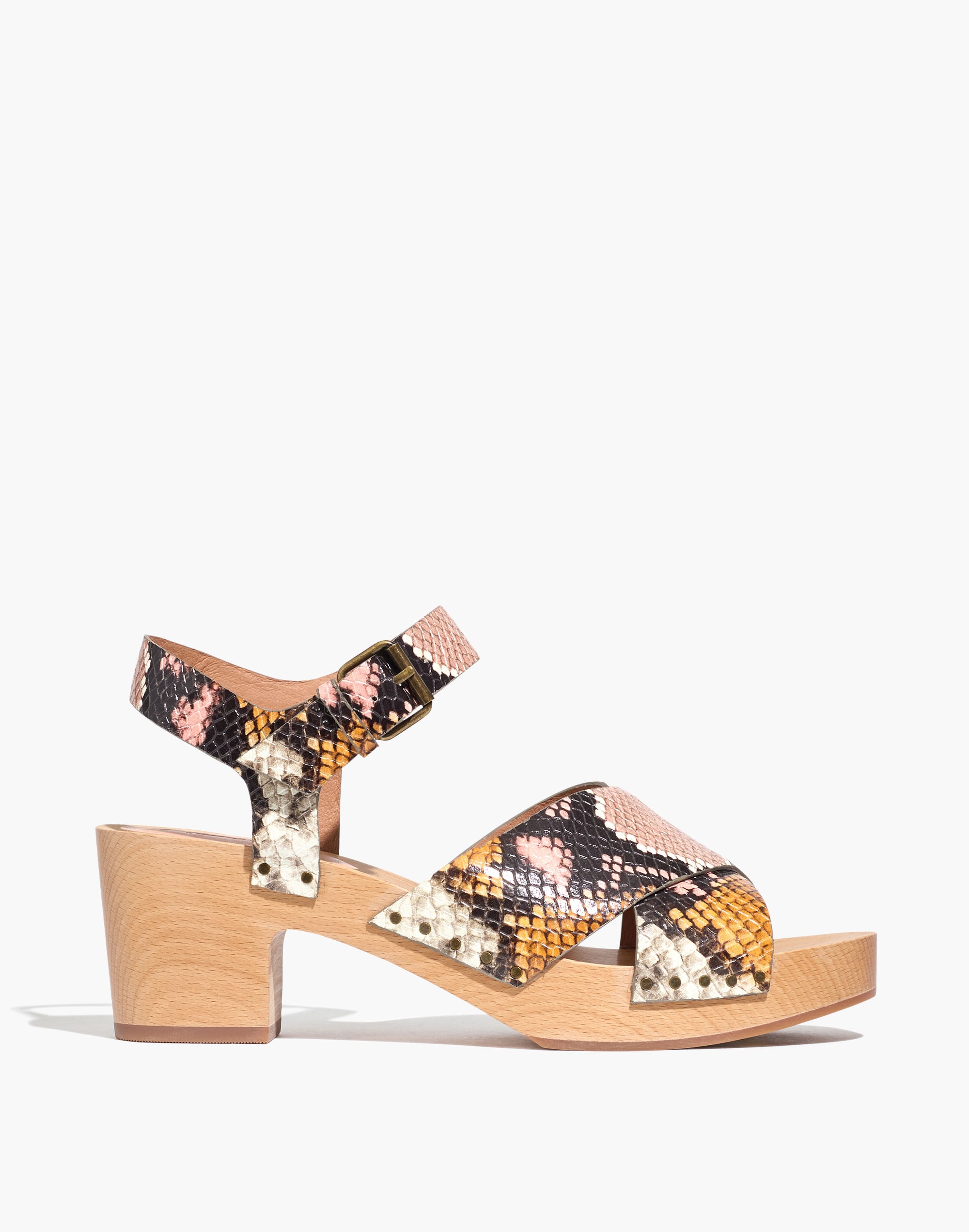 The Johanna Crisscross Clog Sandal in Snake Embossed Leather