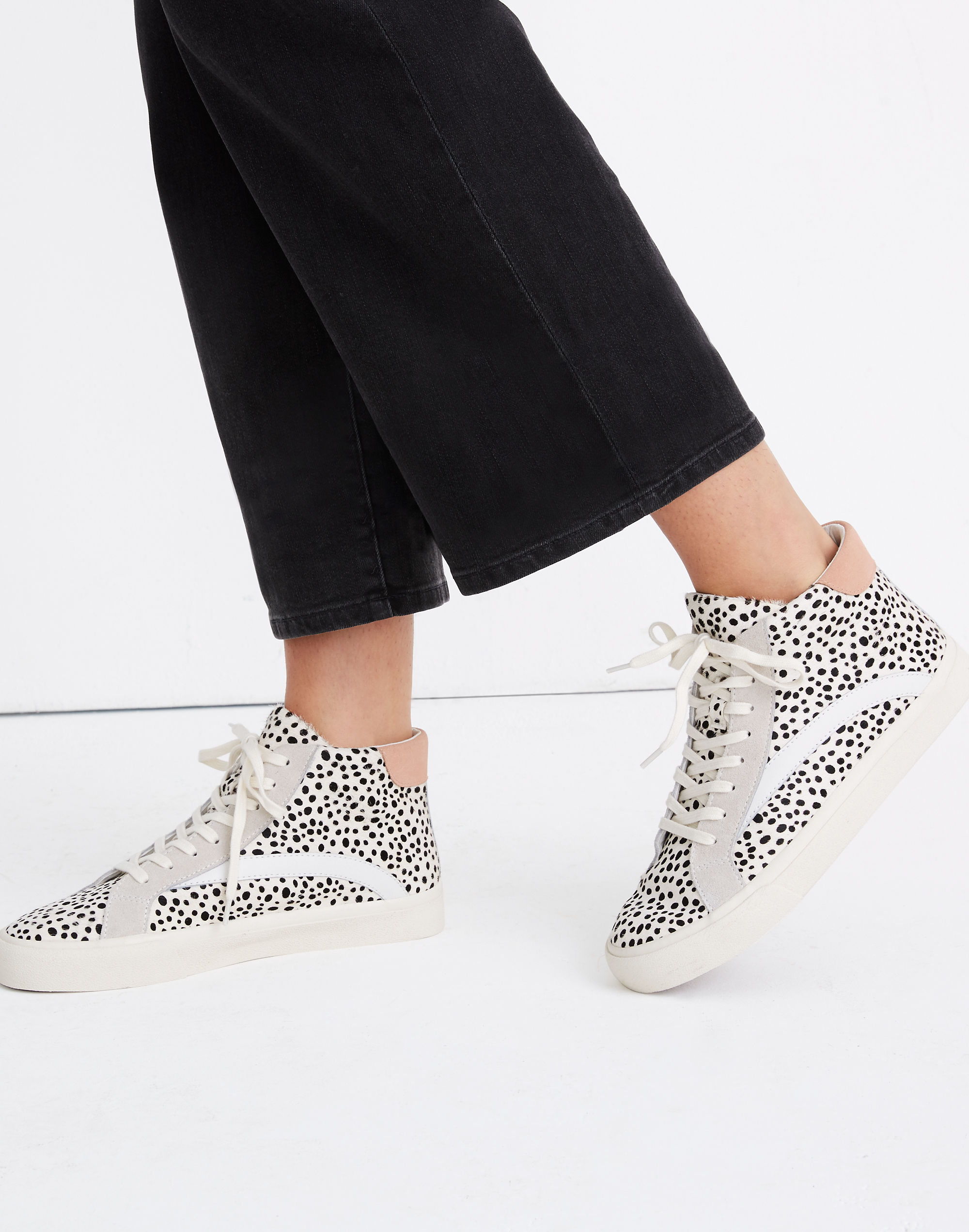 Sidewalk High-Top Sneakers in Spotted Calf Hair and Suede