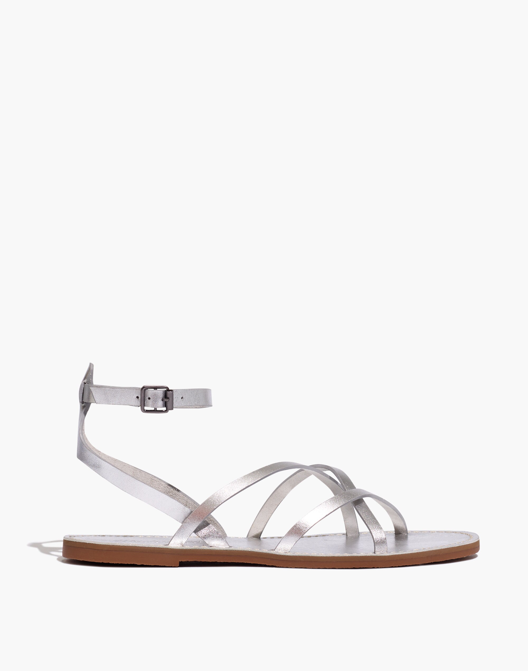 The Boardwalk Skinny-Strap Sandal in Metallic Leather