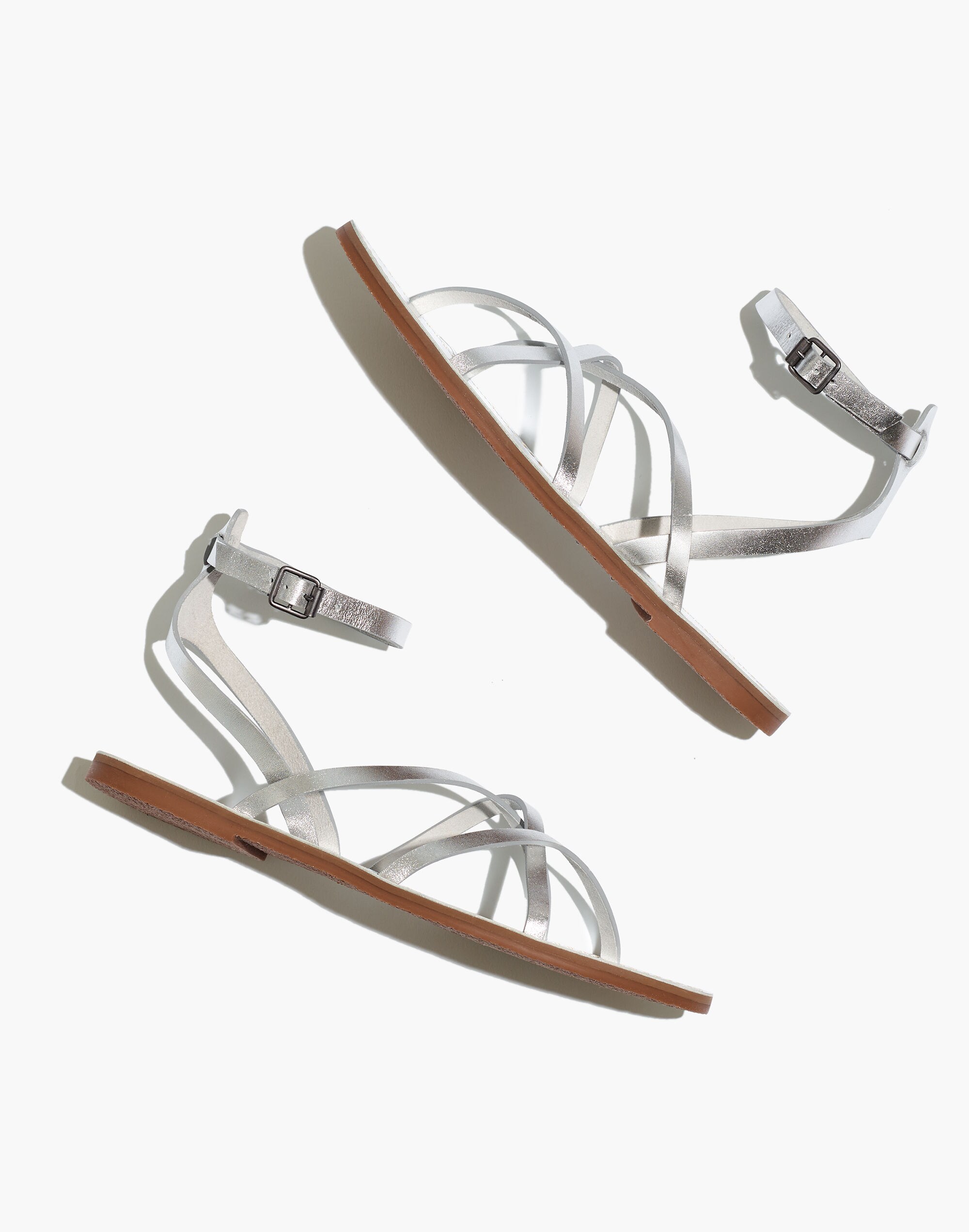 The Boardwalk Skinny-Strap Sandal in Metallic Leather