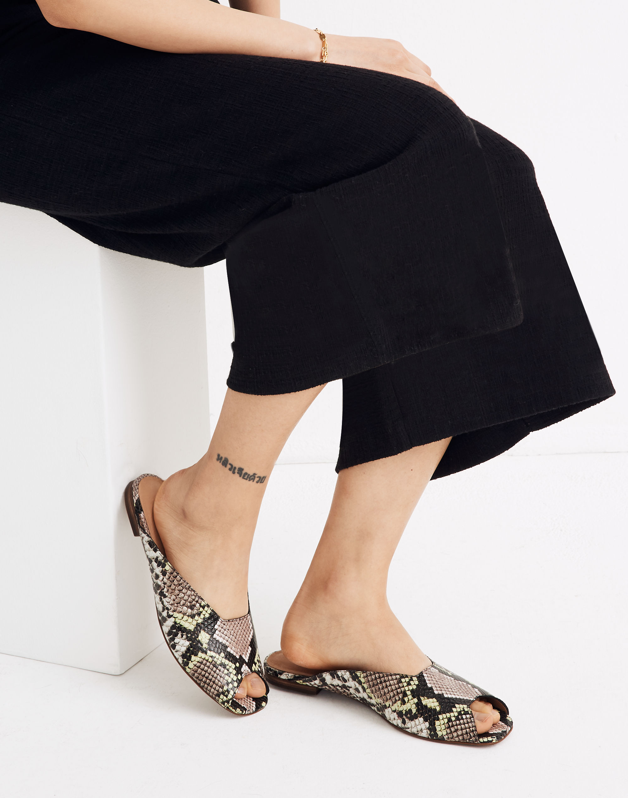 The Erica Peep-Toe Mule in Snake Embossed Leather