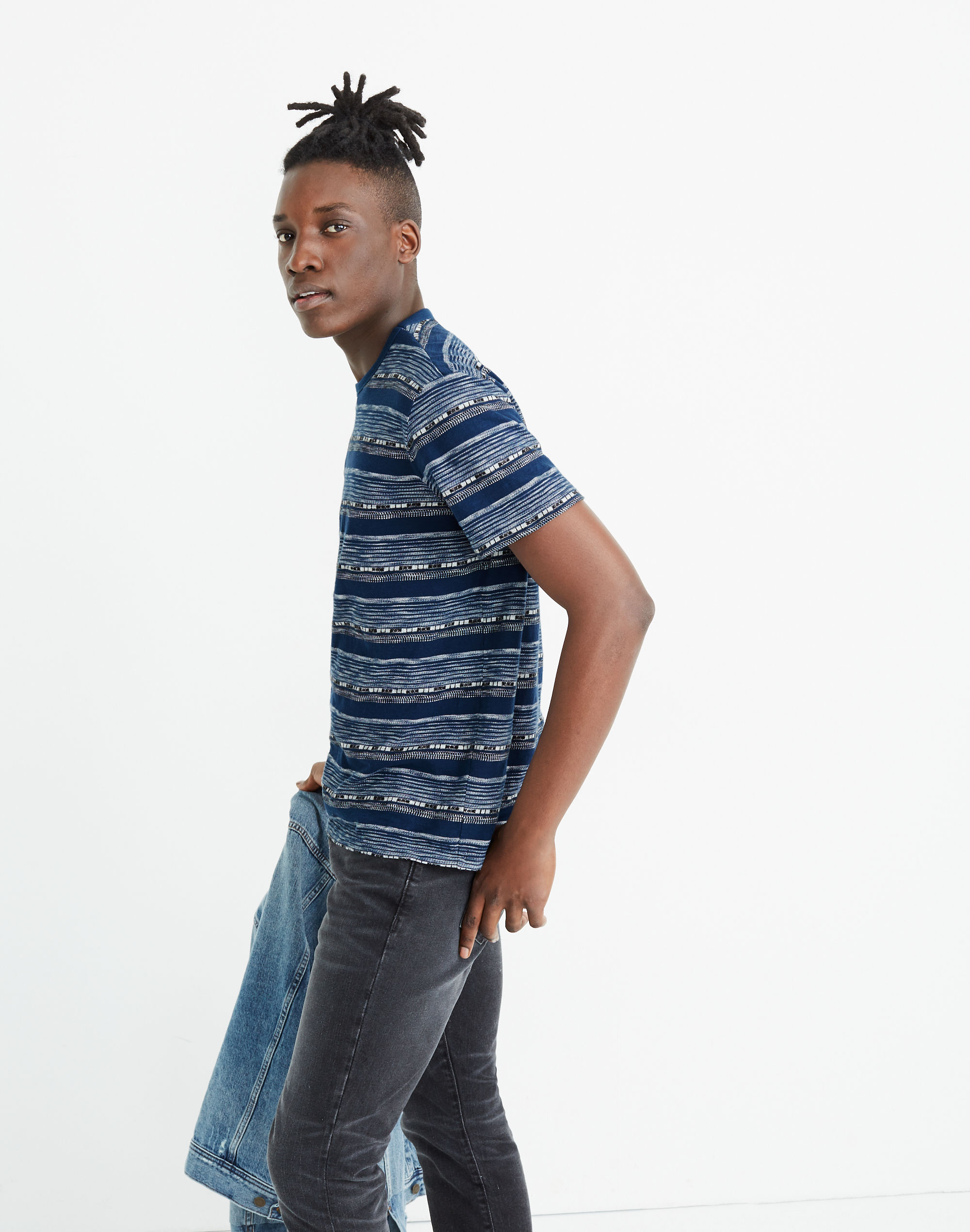 Allday Crewneck Tee in Indigo Jacquard Stripe