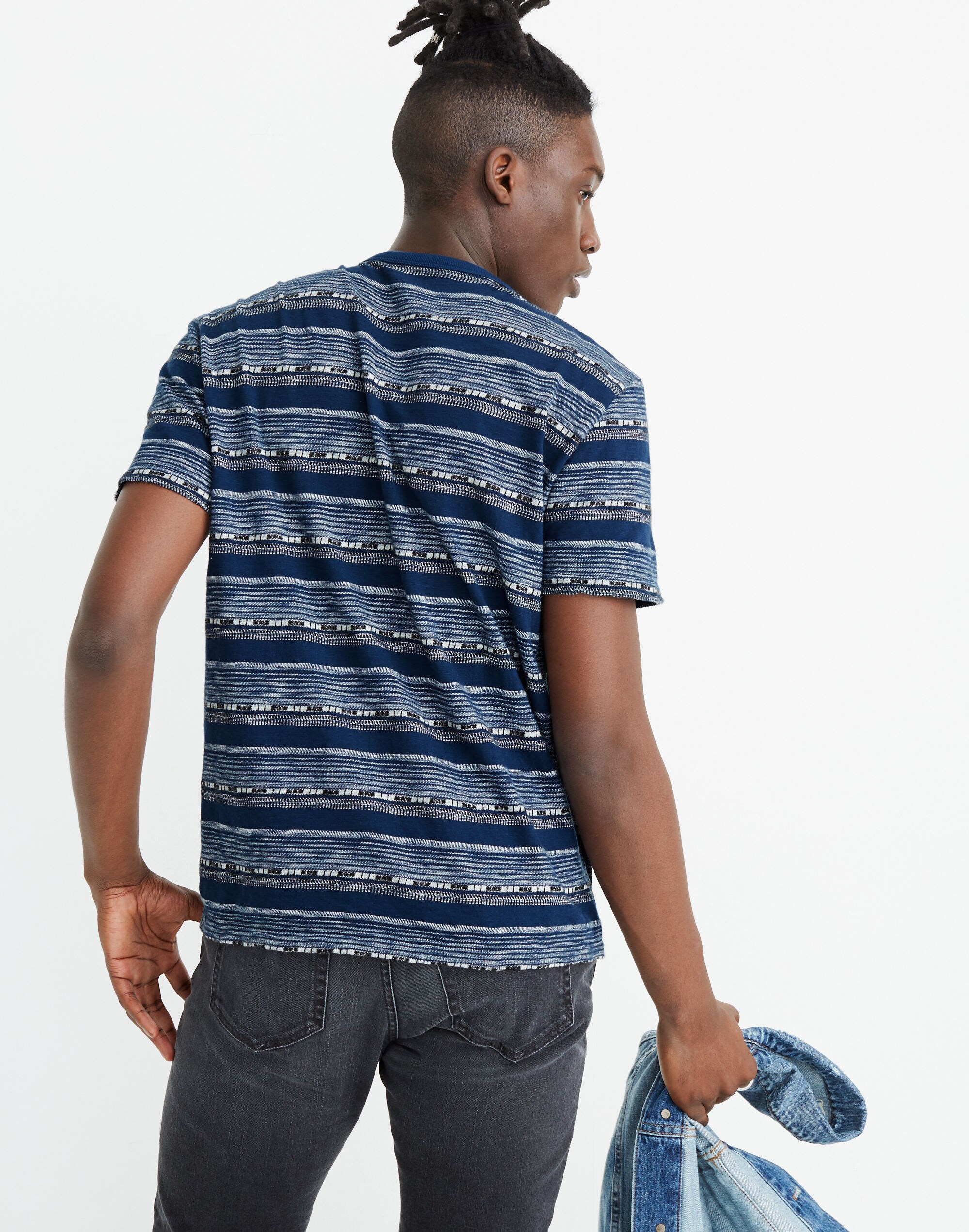 Allday Crewneck Tee in Indigo Jacquard Stripe