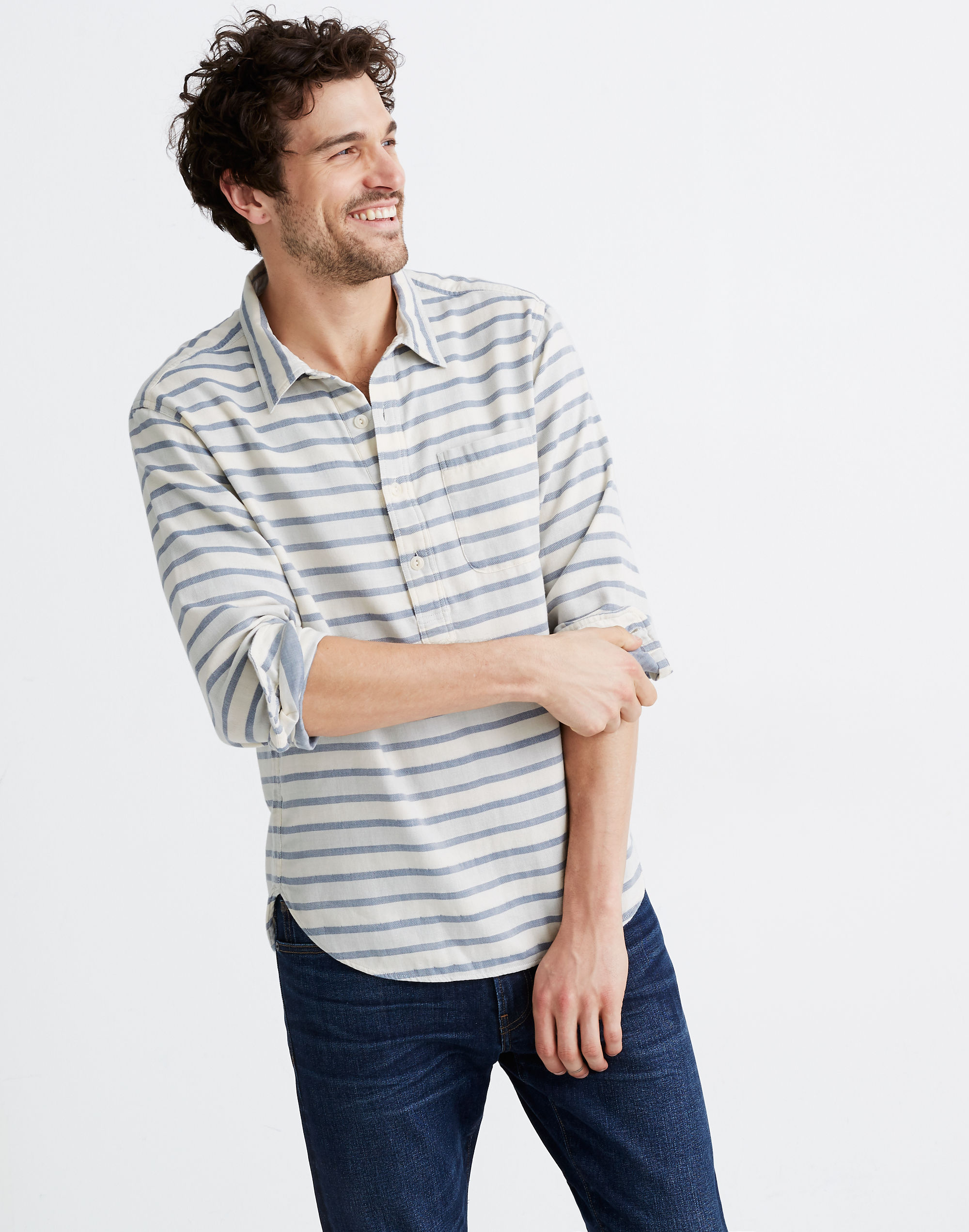 Double-Weave Perfect Pullover Shirt in Emmons Stripe