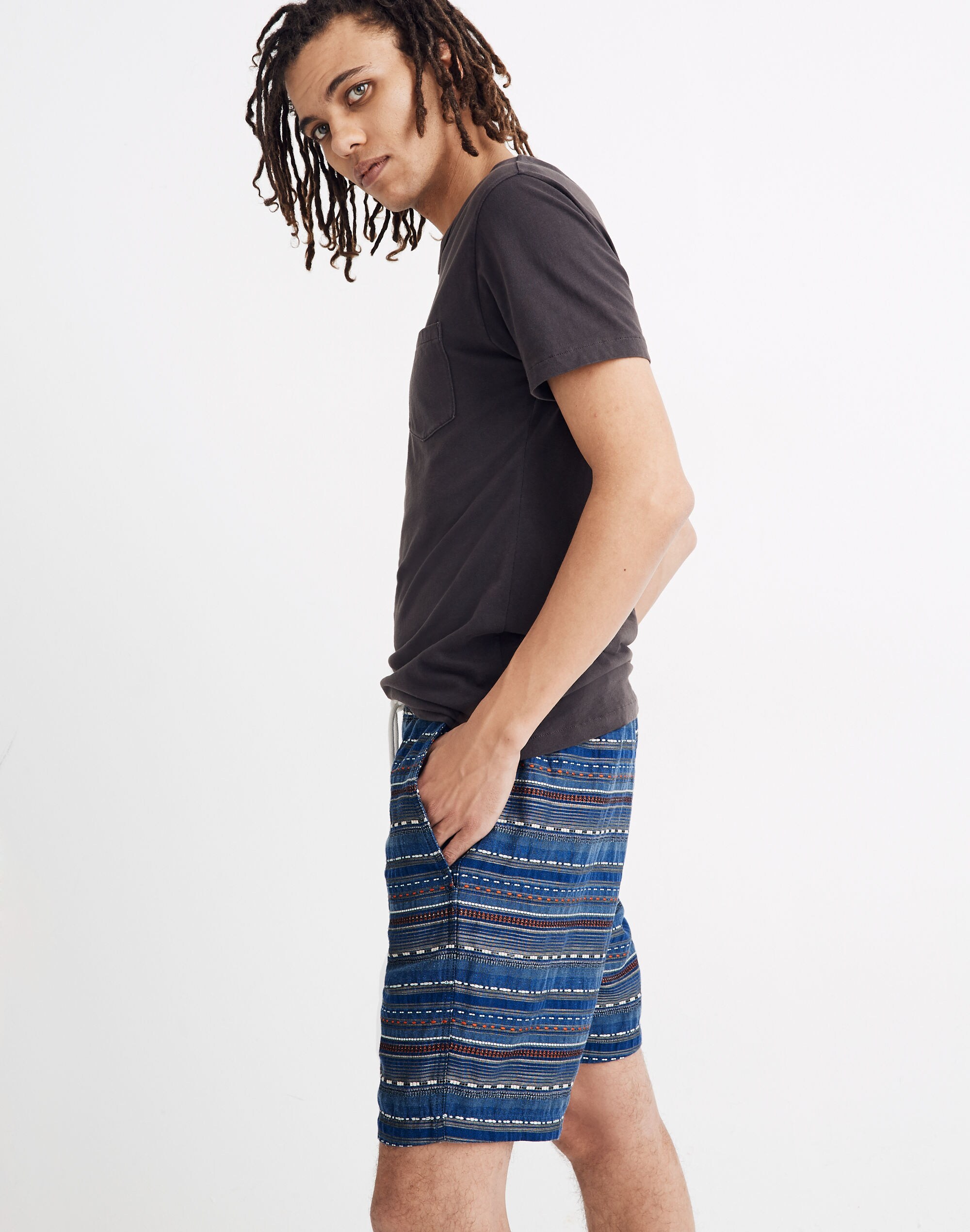 Indigo Jacquard Drawstring Shorts