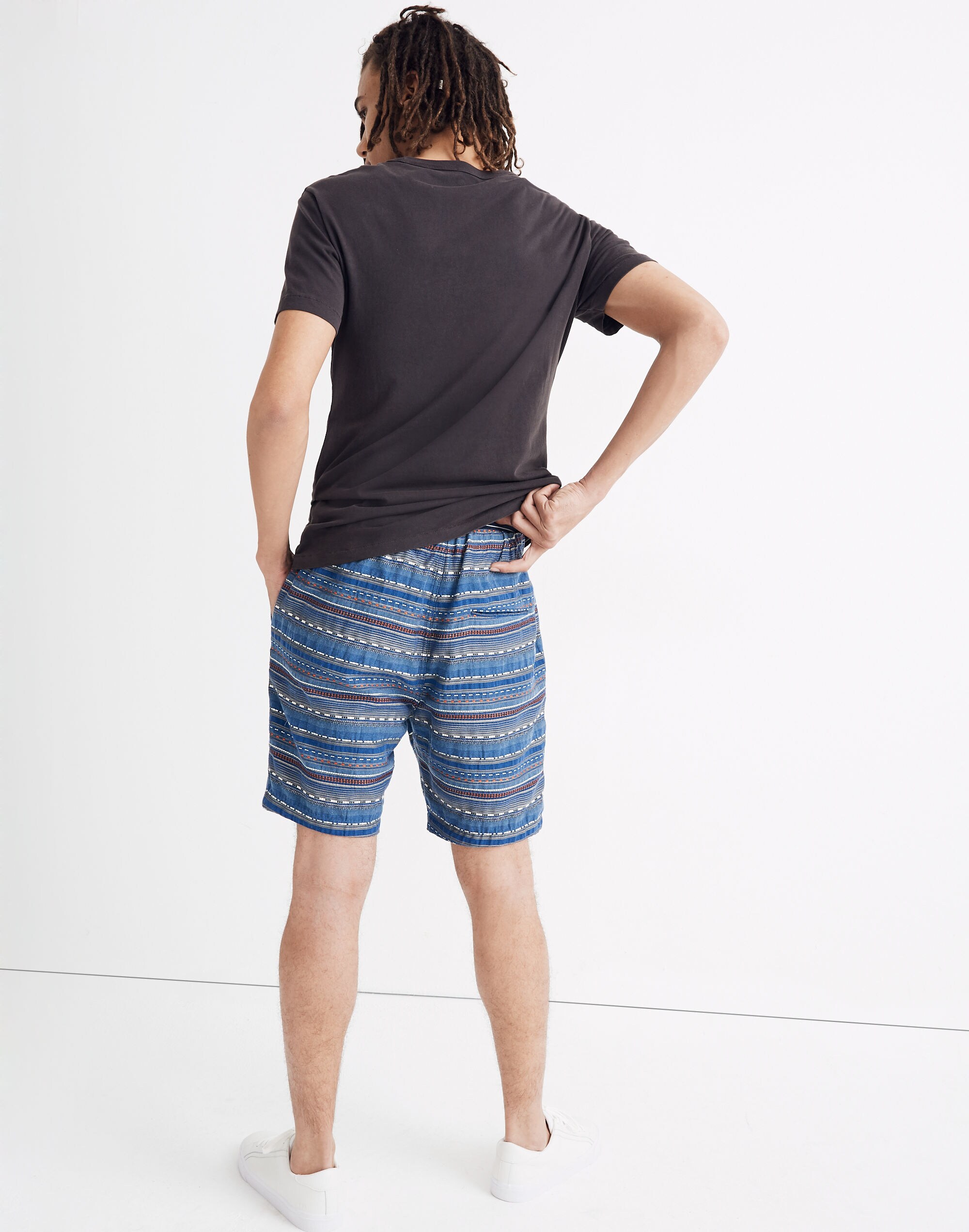 Indigo Jacquard Drawstring Shorts