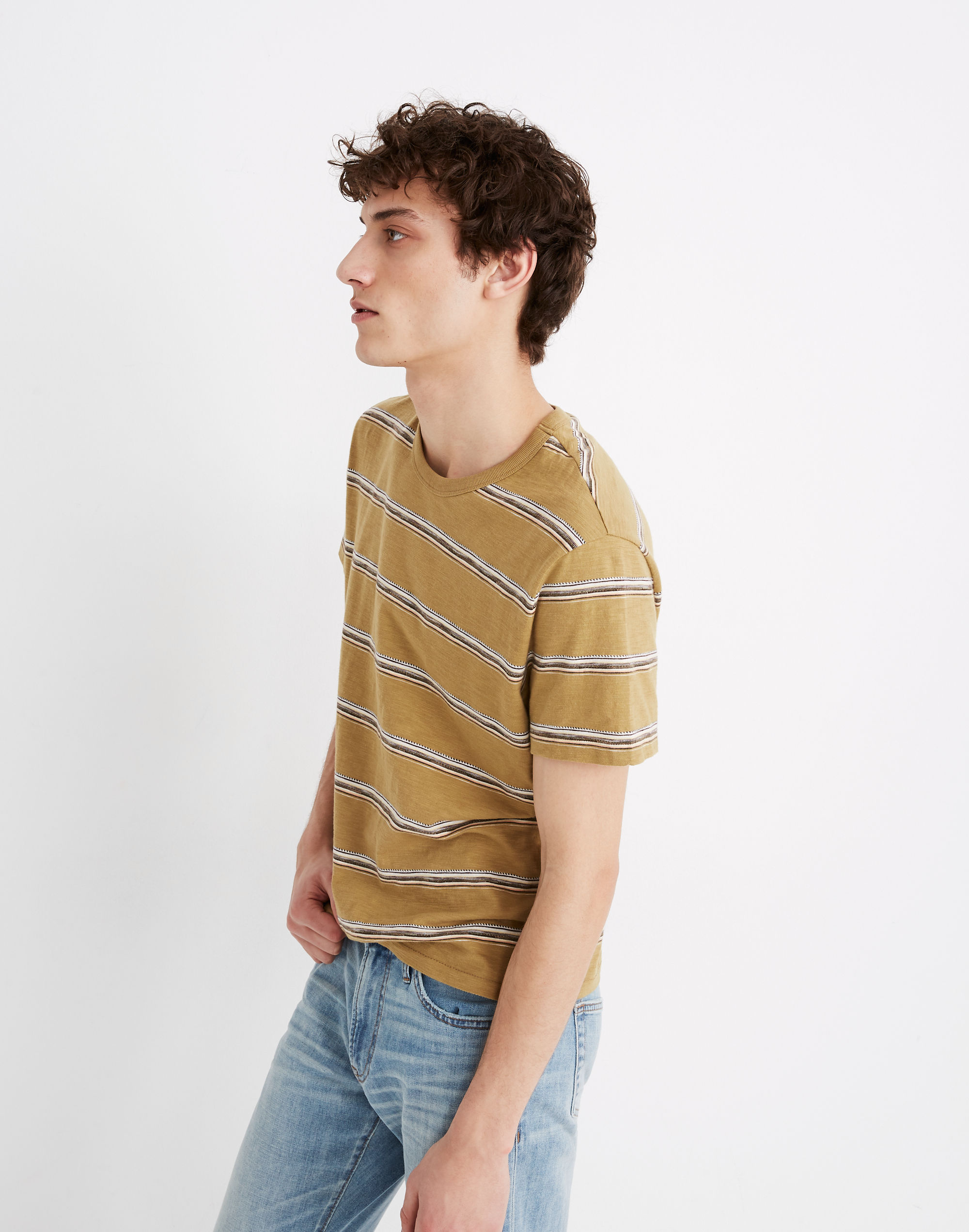 Allday Crewneck Tee in Olive Jacquard Stripe