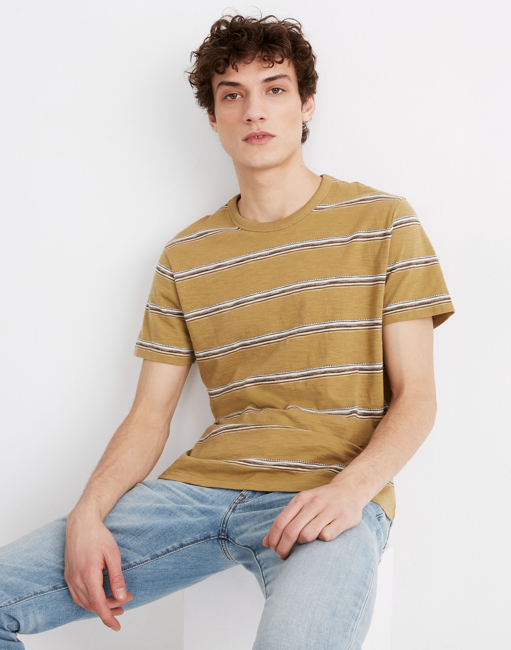 Allday Crewneck Tee in Olive Jacquard Stripe