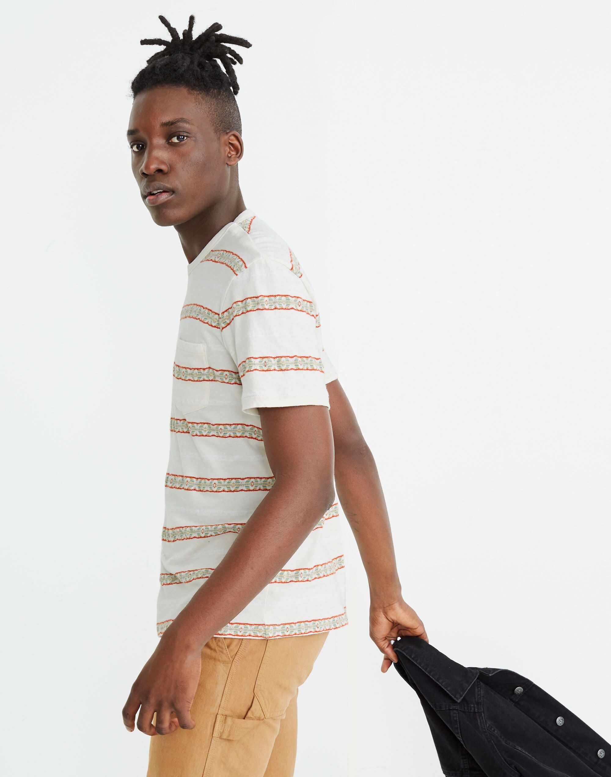 Allday Crewneck Pocket Tee in Antique Jacquard Stripe