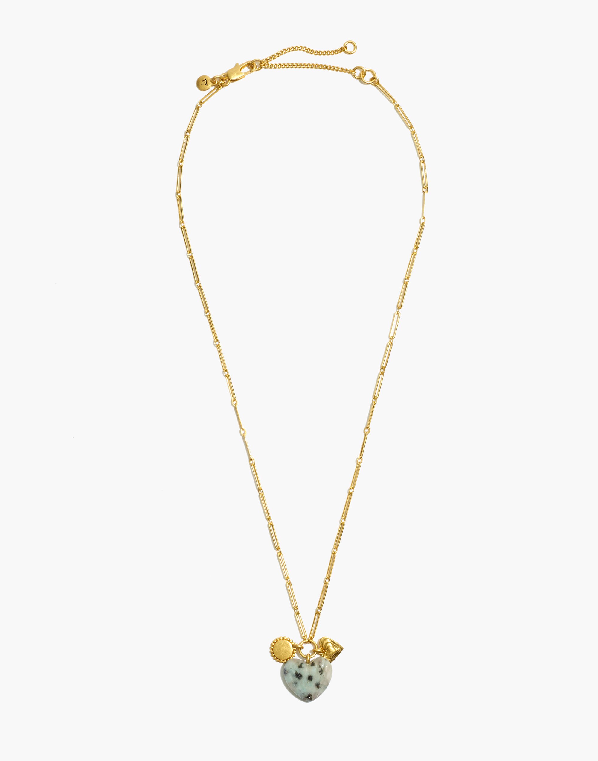 Carved Heart Charm Cluster Necklace