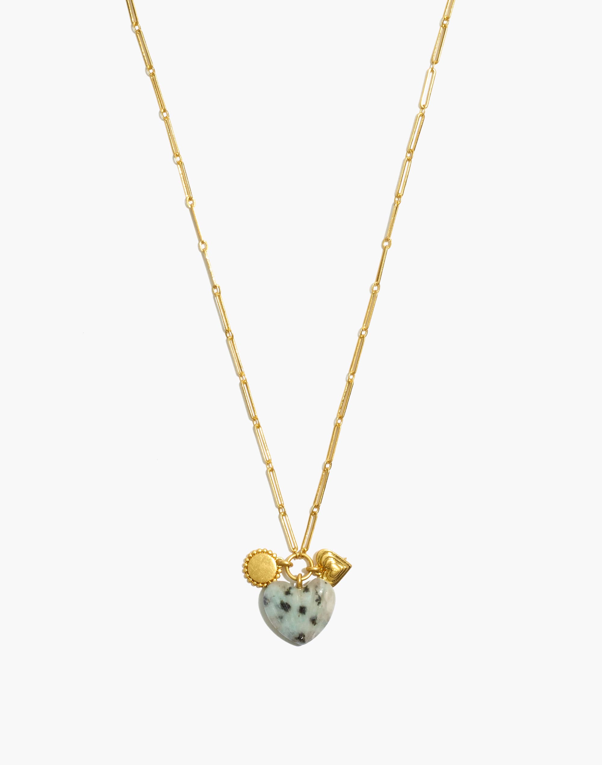 Carved Heart Charm Cluster Necklace