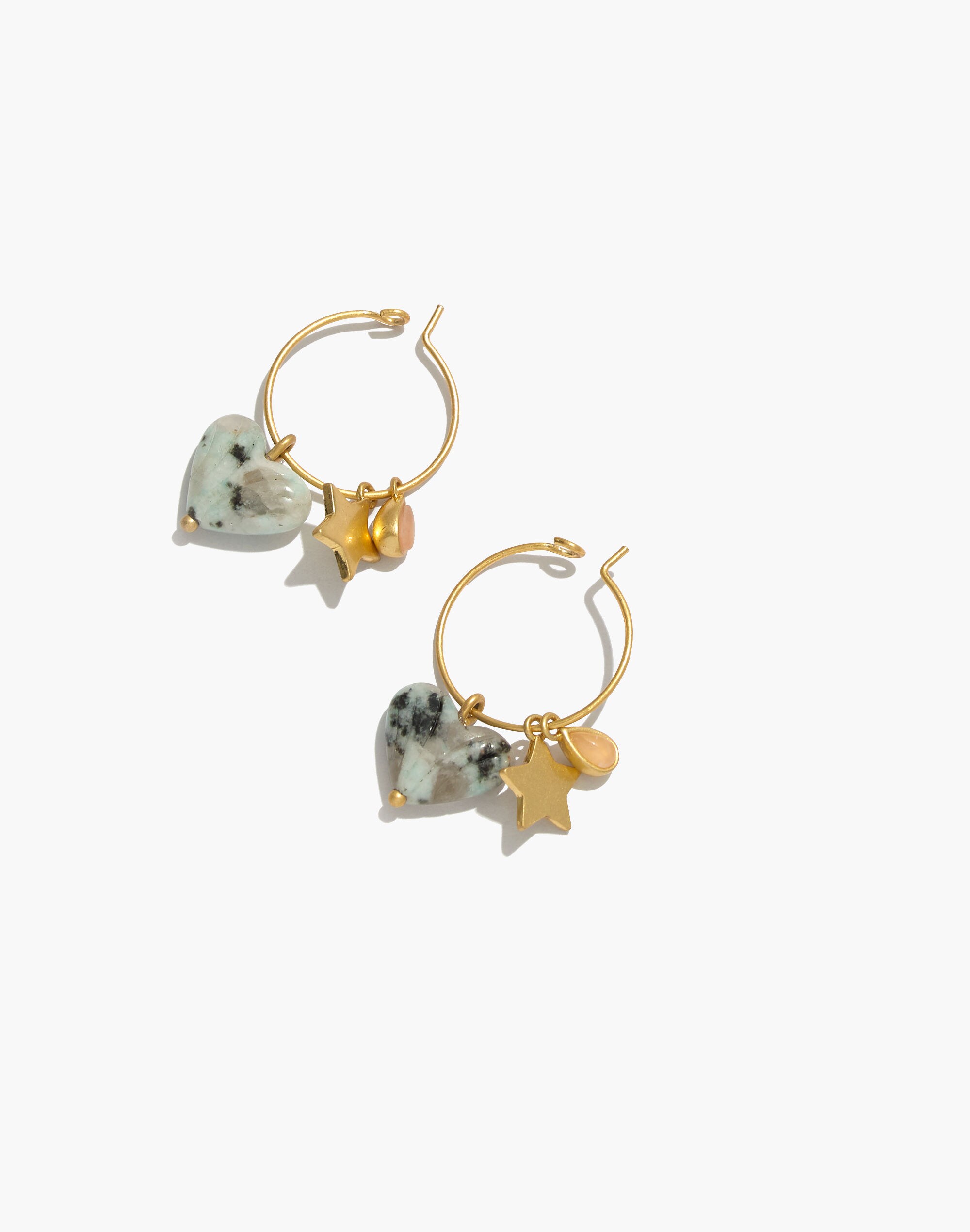 Carved Heart Charm Hoop Earrings