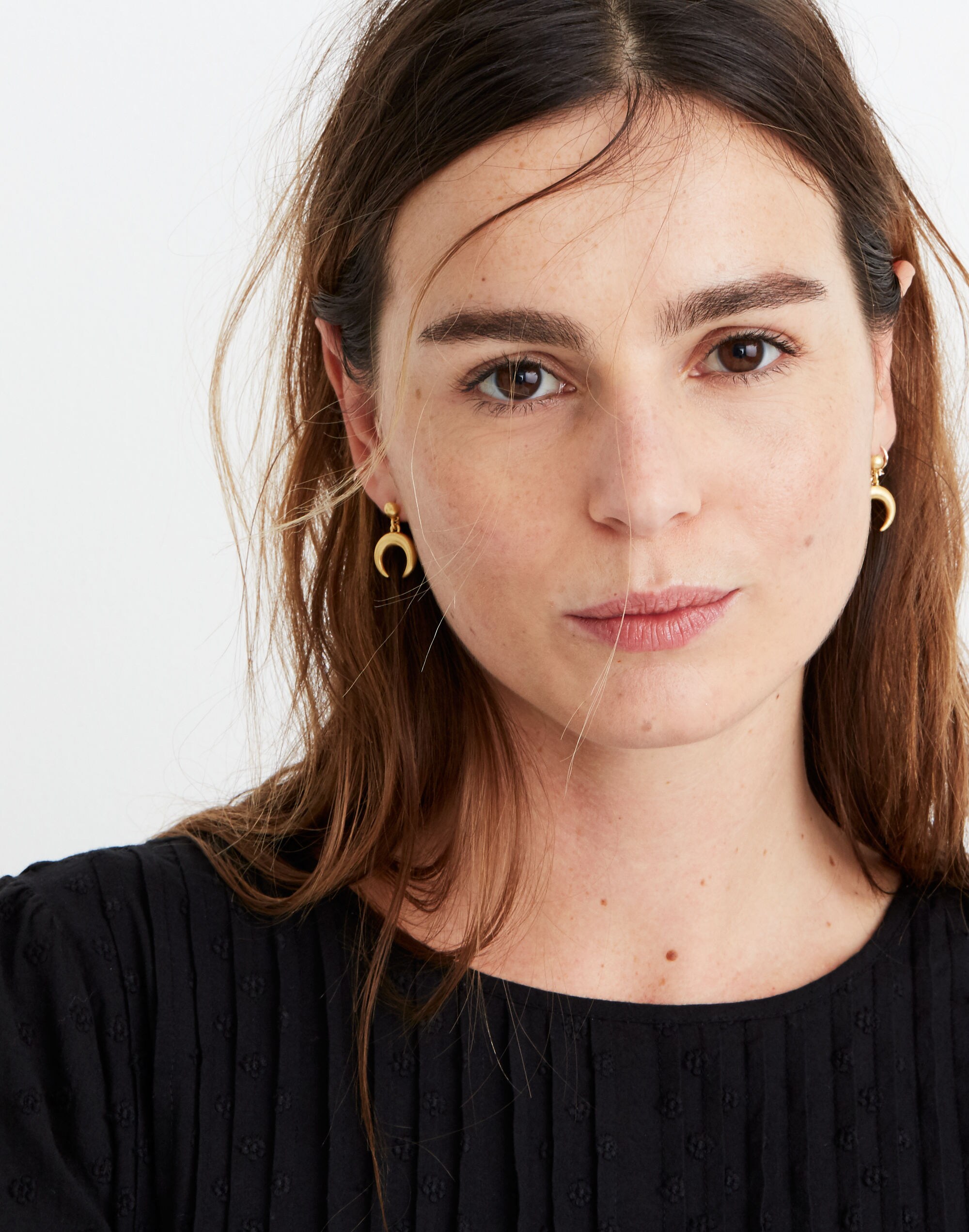 Chunky Crescent Moon Drop Stud Earrings