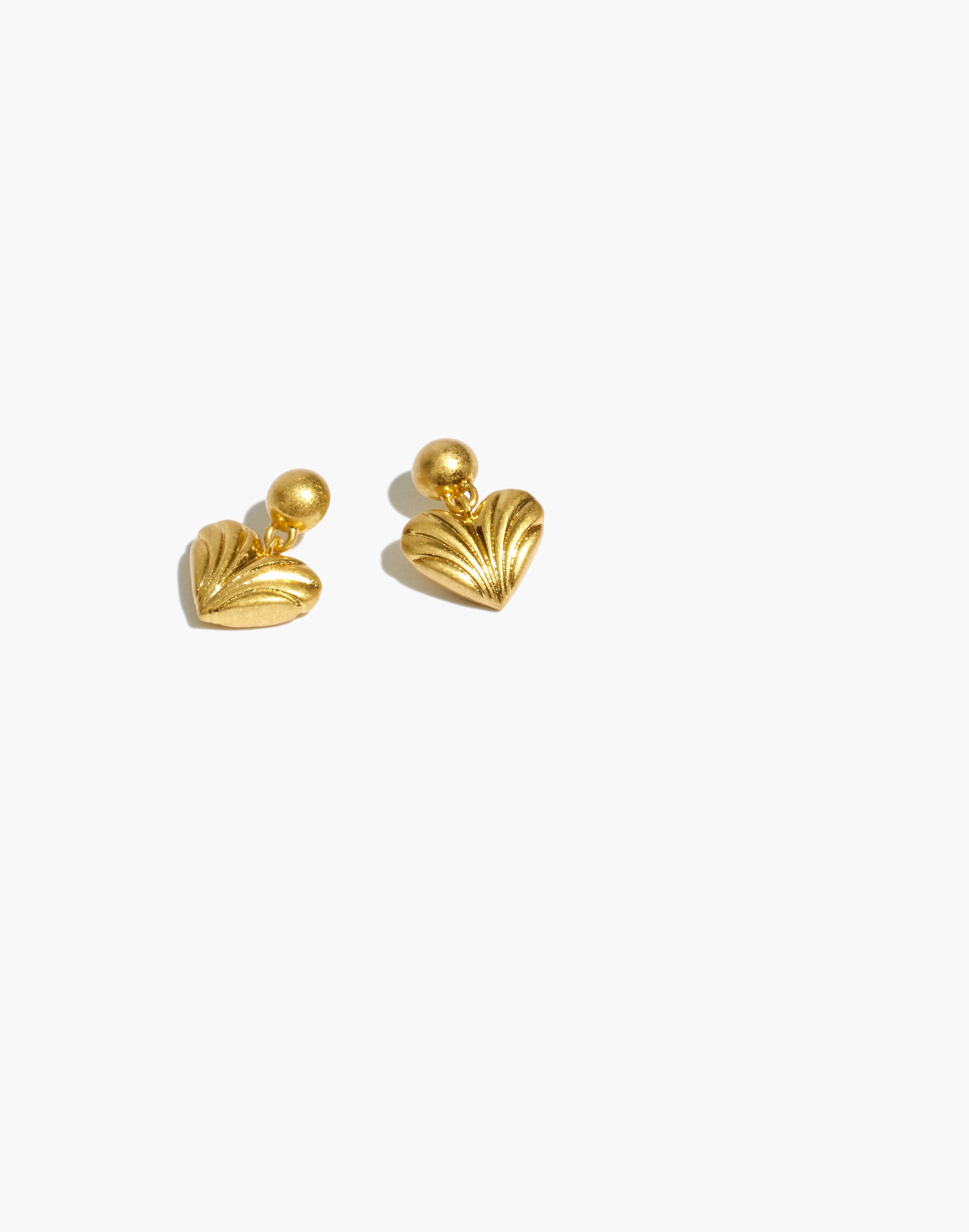 Carved Heart Drop Stud Earrings