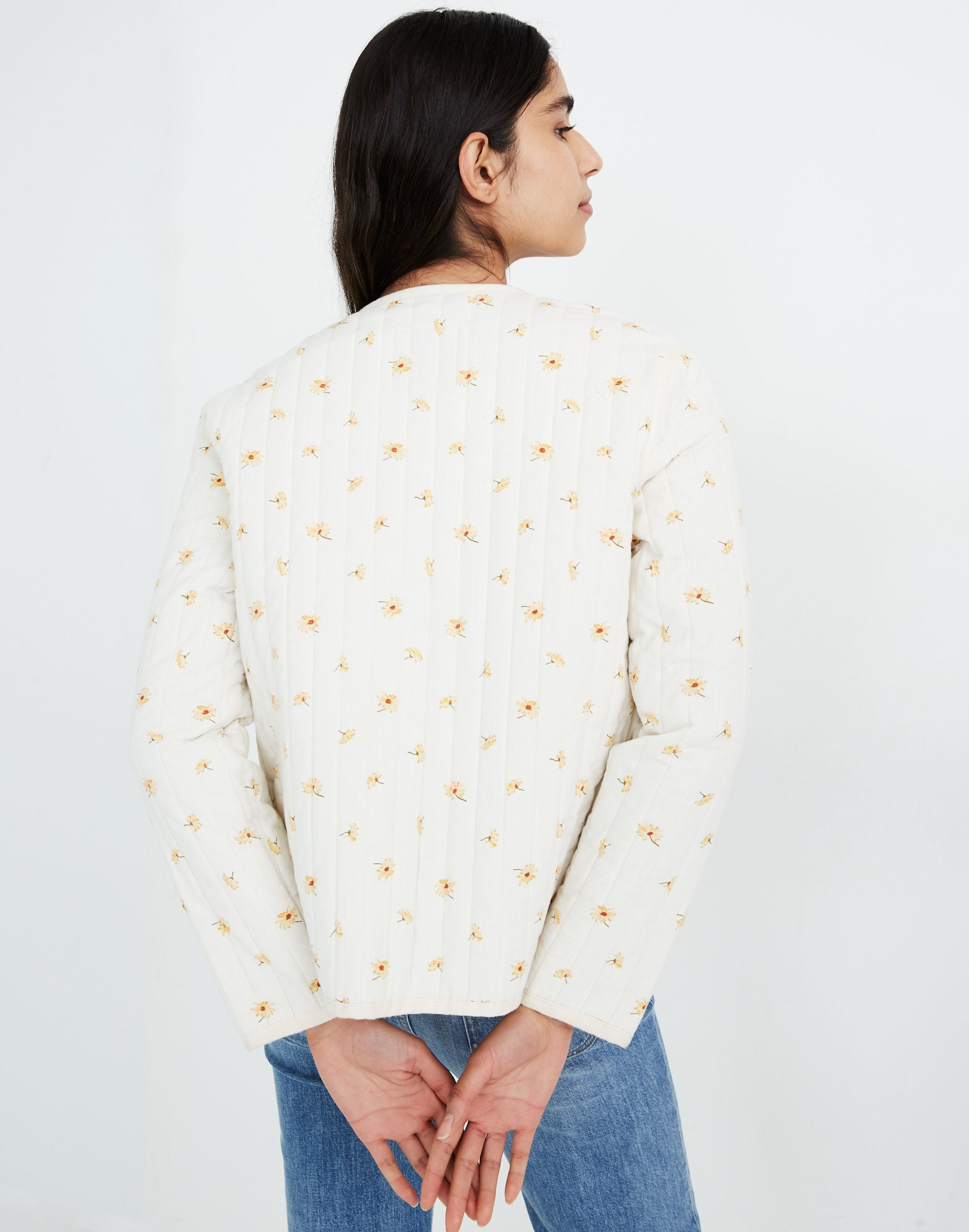 Cotton Quilted Zip-Up Liner Jacket in French Daisies