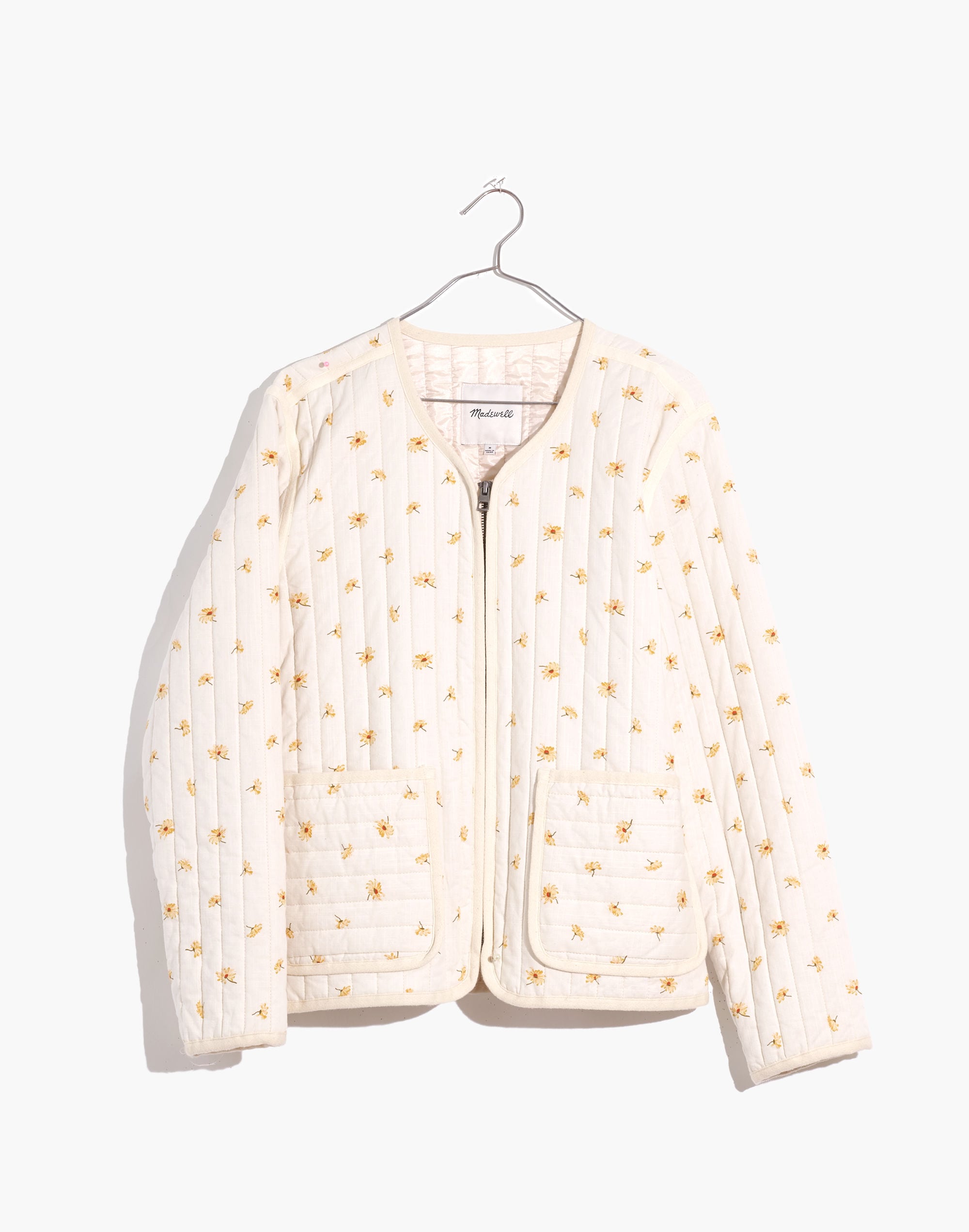 Cotton Quilted Zip-Up Liner Jacket in French Daisies