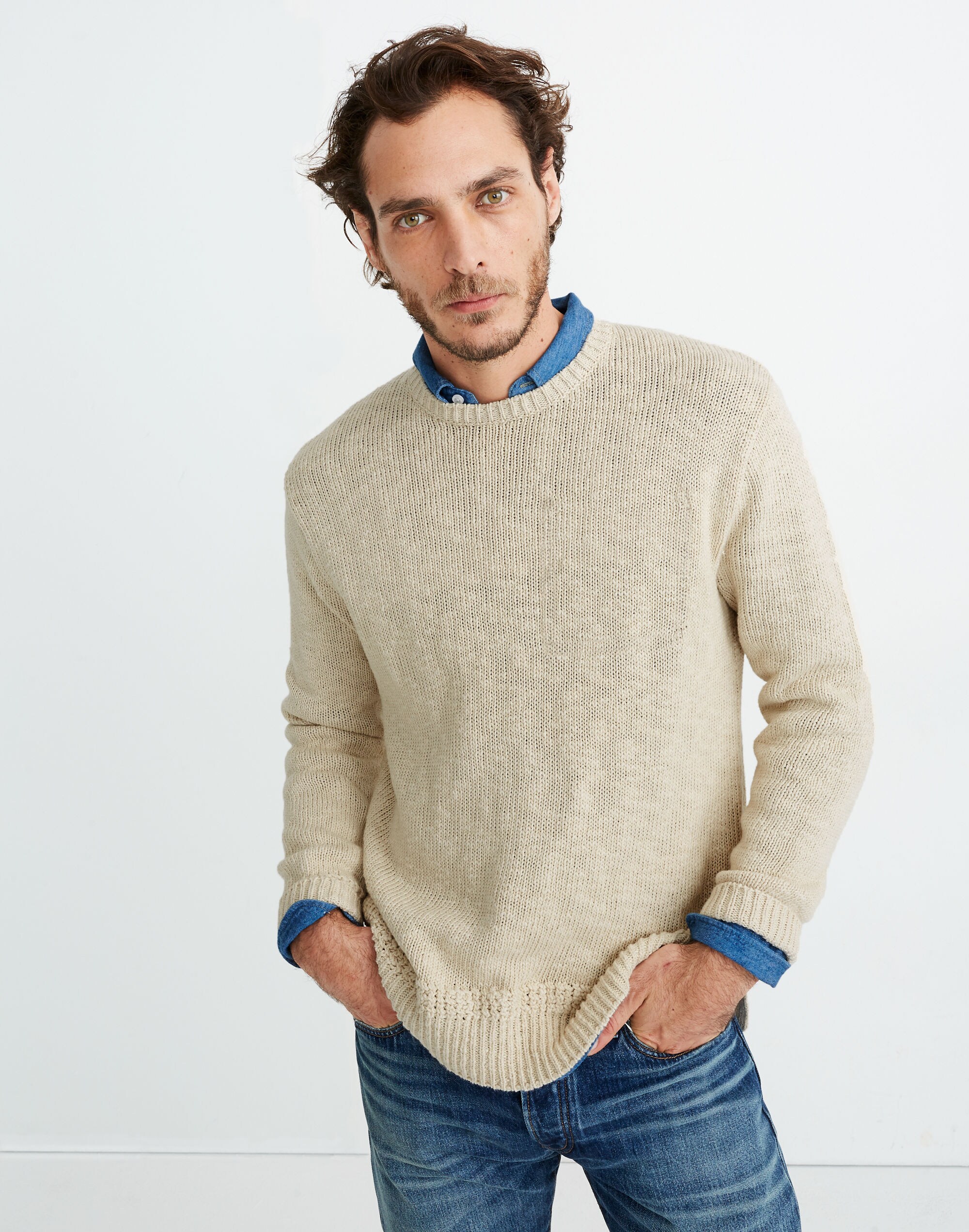 Linen-Blend Crewneck Sweater
