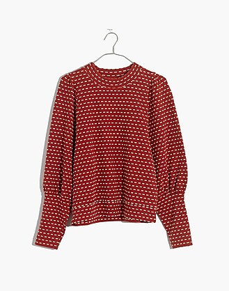  Puff-Sleeve Mockneck Top in Bow-Tie Jacquard