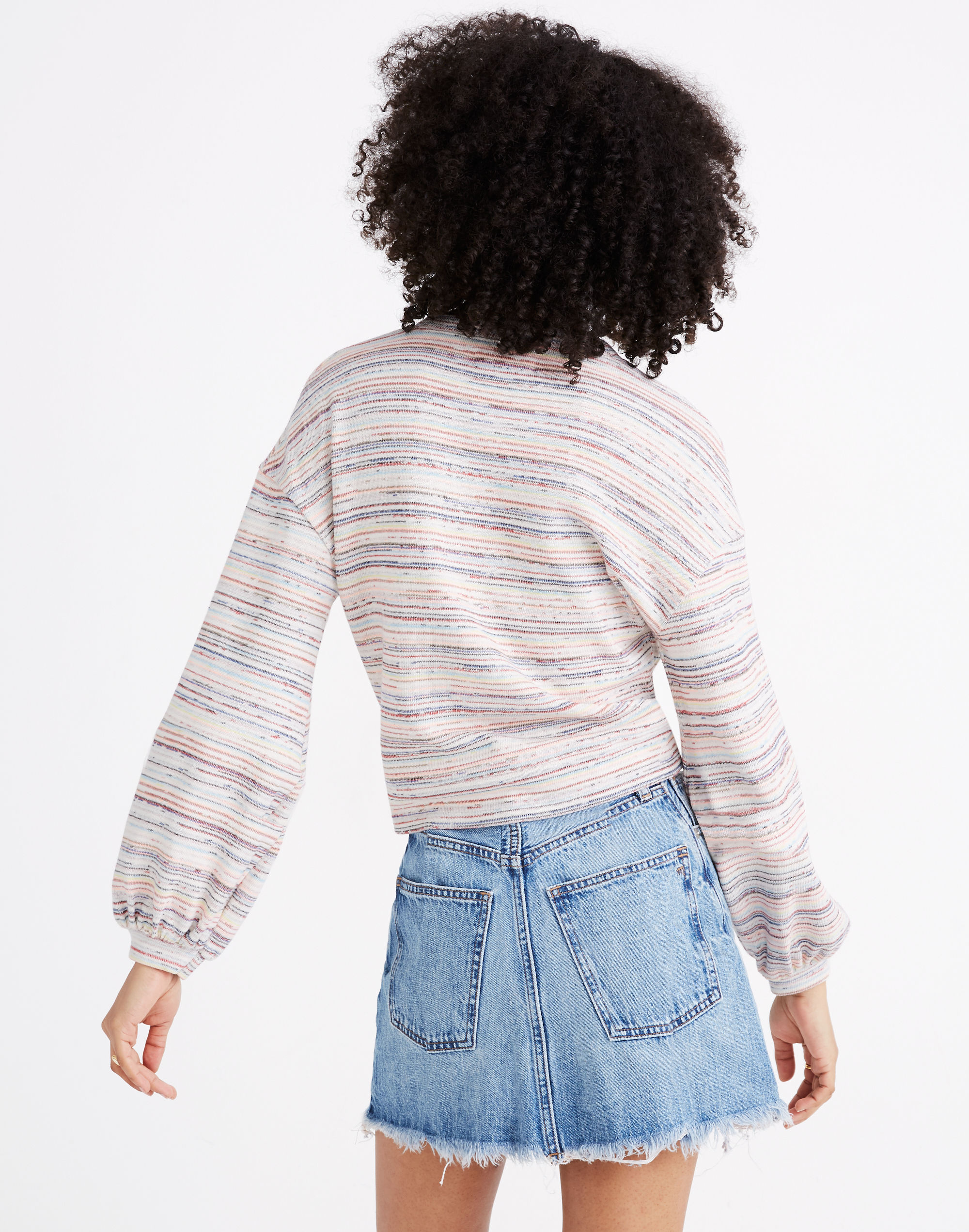 Bubble-Sleeve Crop Top in Rainbow Stripe