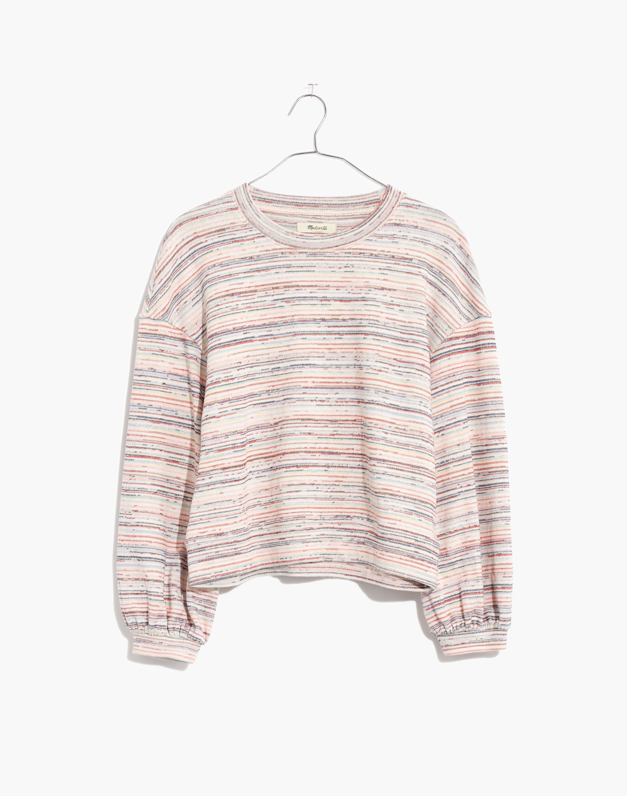 Bubble-Sleeve Crop Top in Rainbow Stripe
