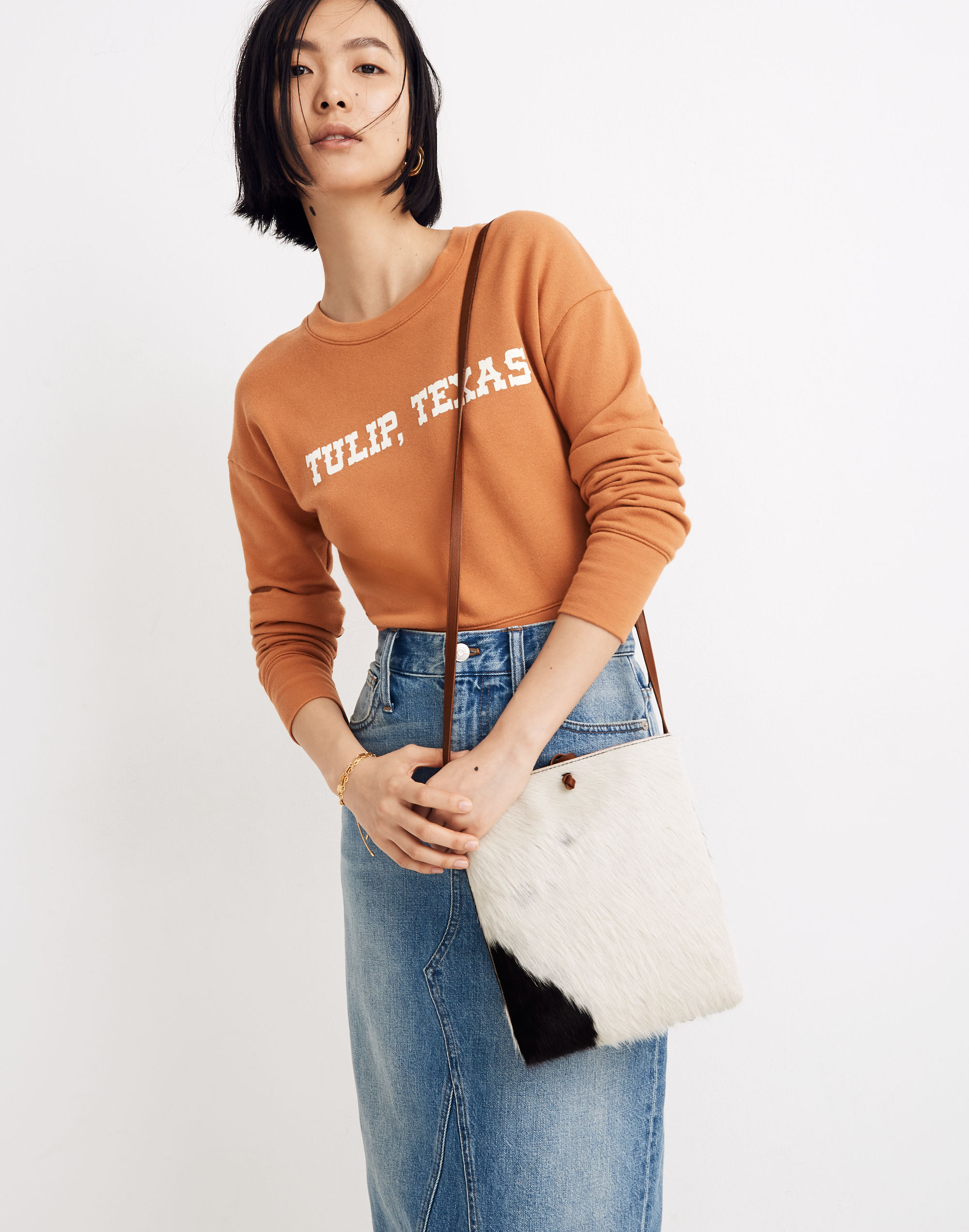 The Slim Brooklyn Crossbody Bag in Cow Print Calf Hair in dark coffee multi image 3