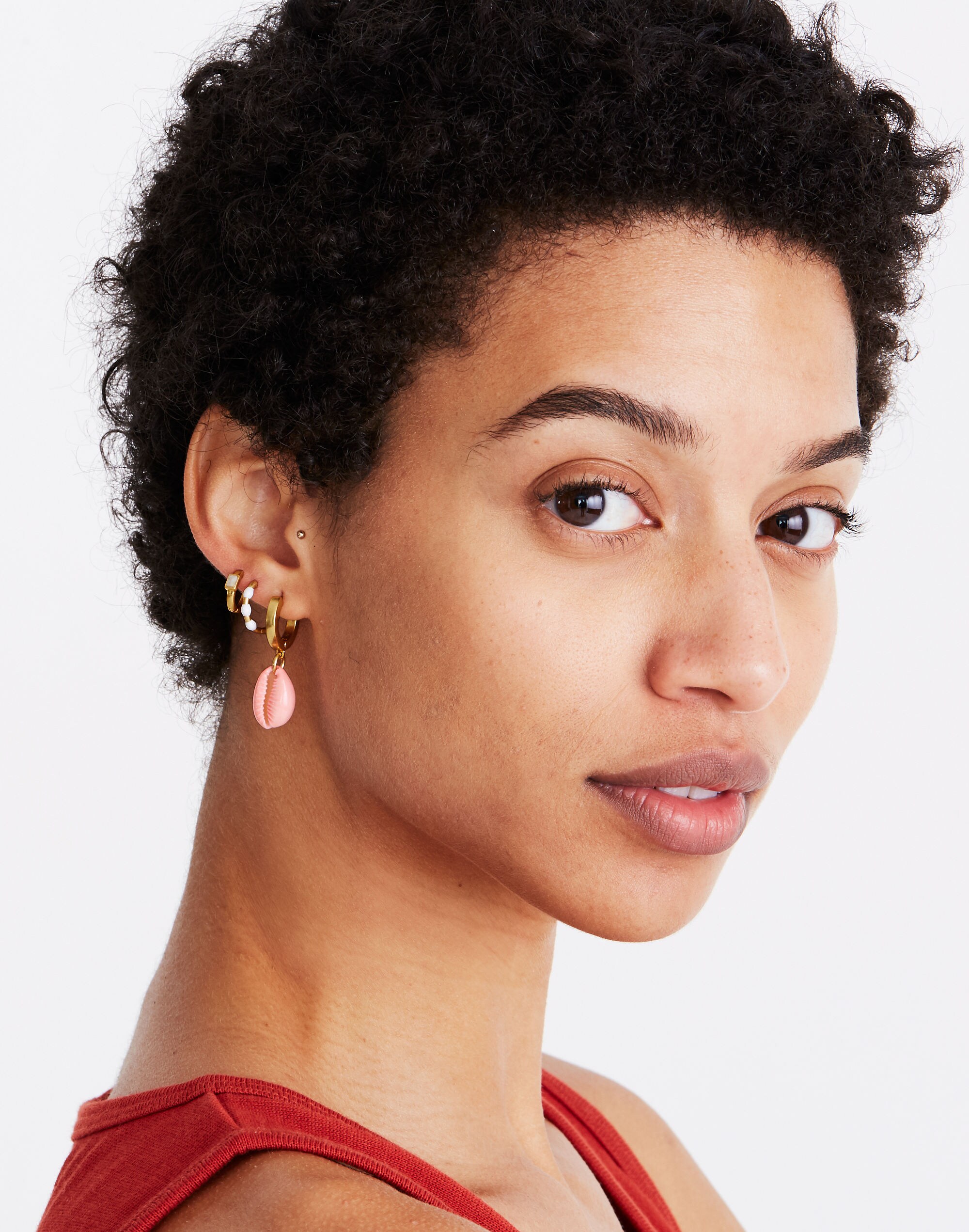 Painted Cowrie Shell Huggie Mini Hoop Earrings