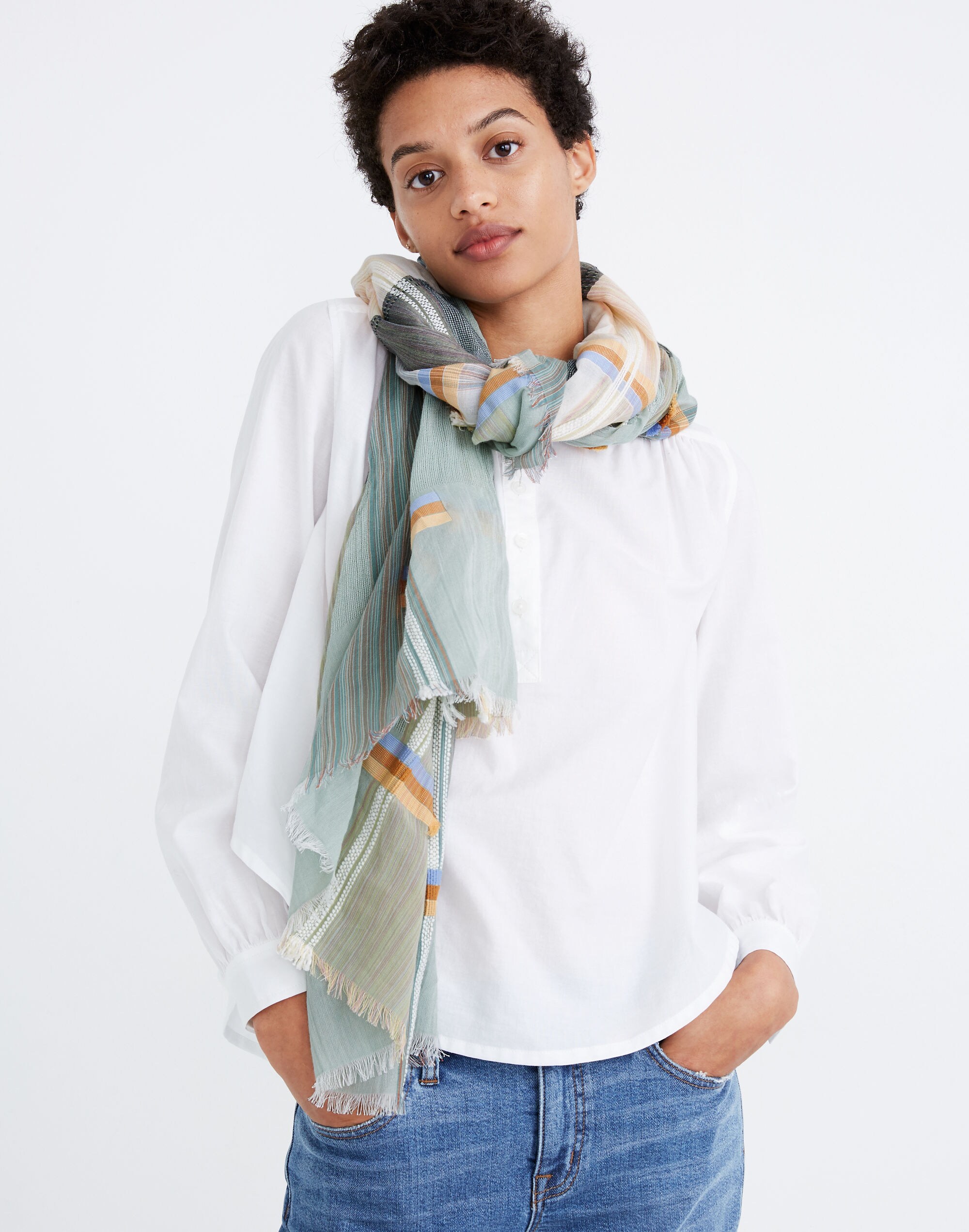 Fringe-Stripe Jacquard Scarf