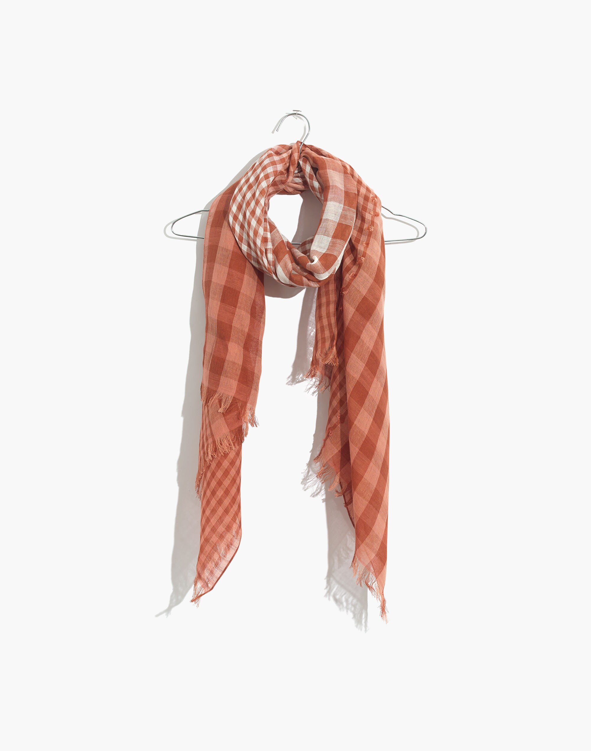 Dip-Dye Linen-Blend Gingham Scarf