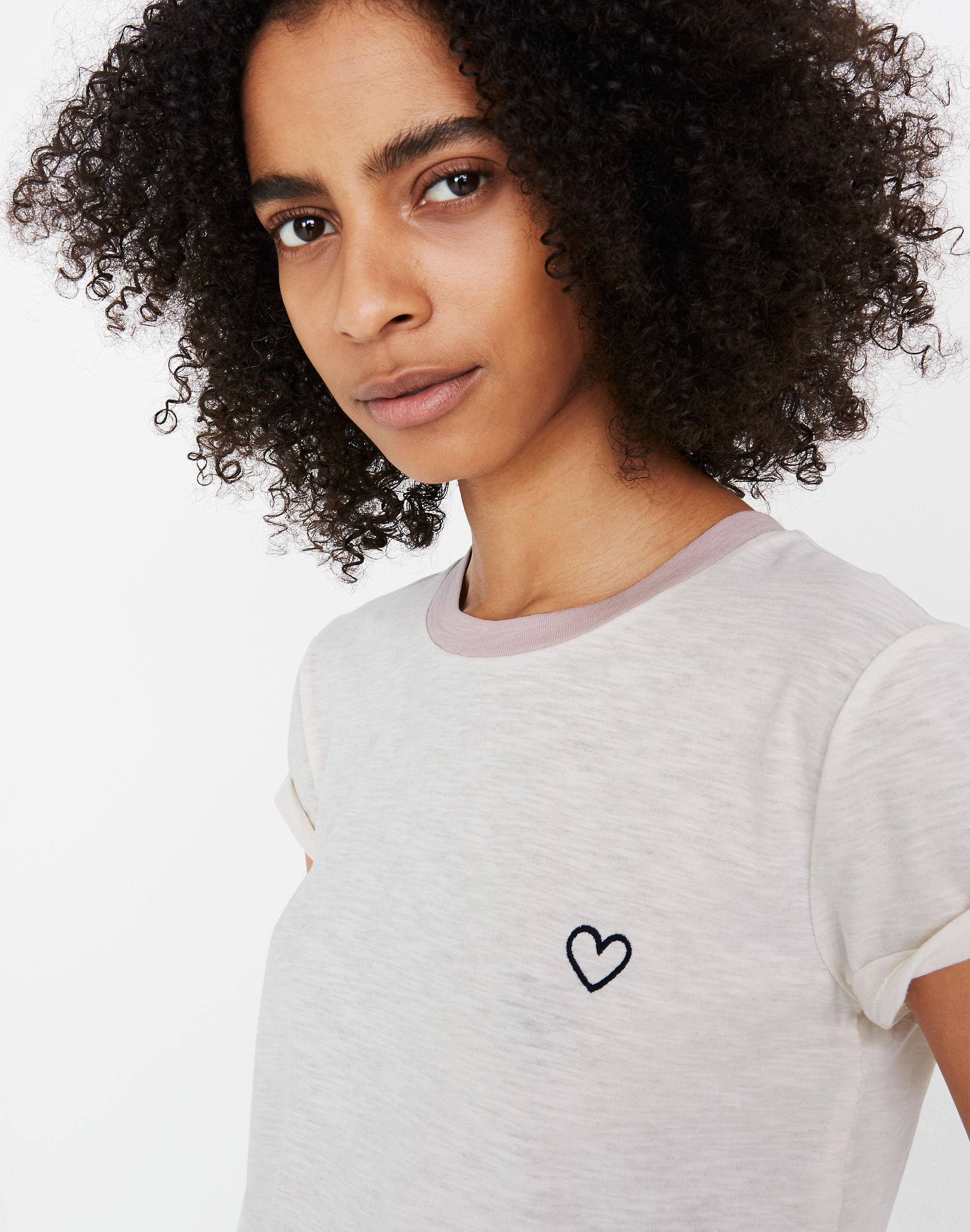 Heart Embroidered Whisper Cotton Crewneck Tee