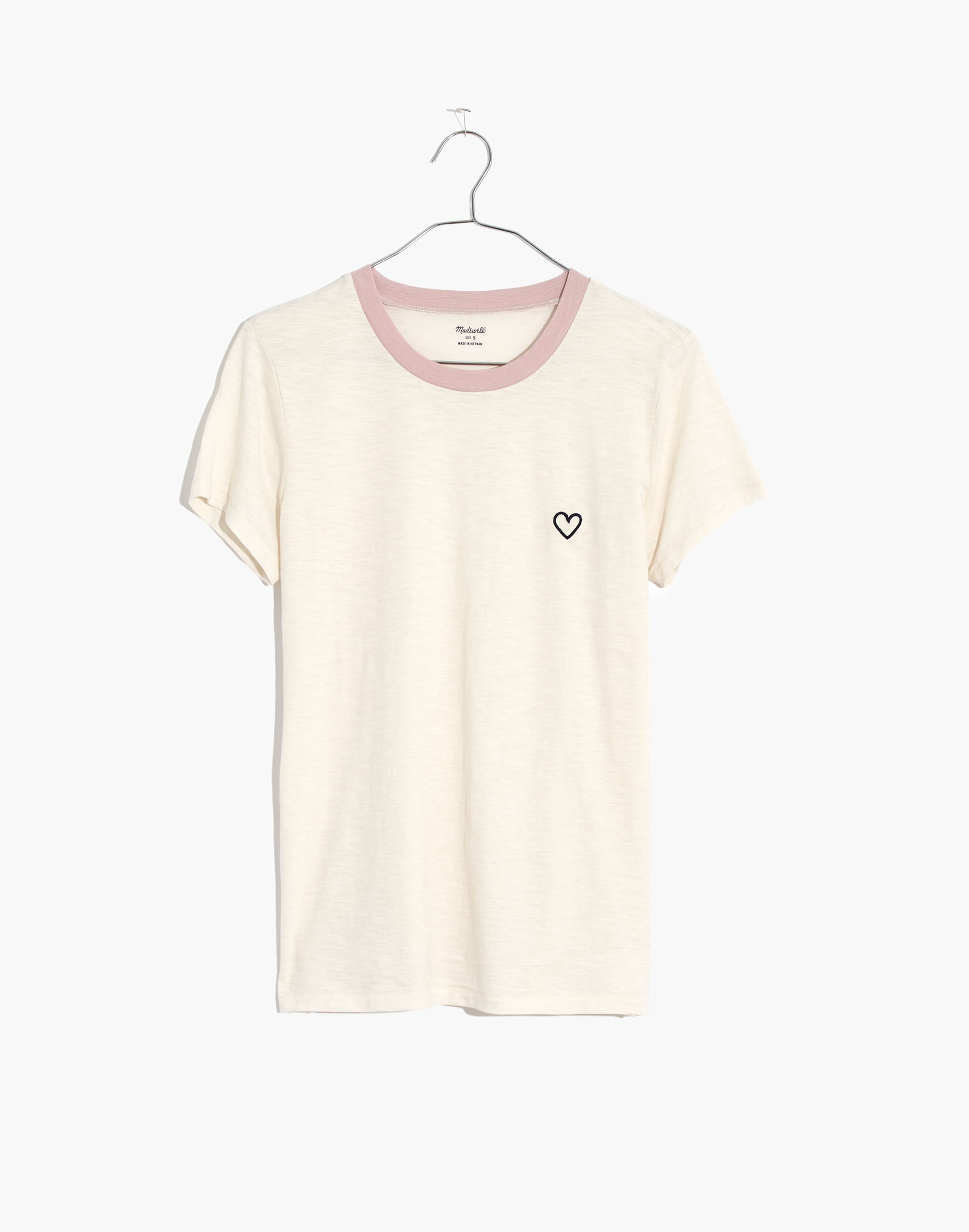 Heart Embroidered Whisper Cotton Crewneck Tee