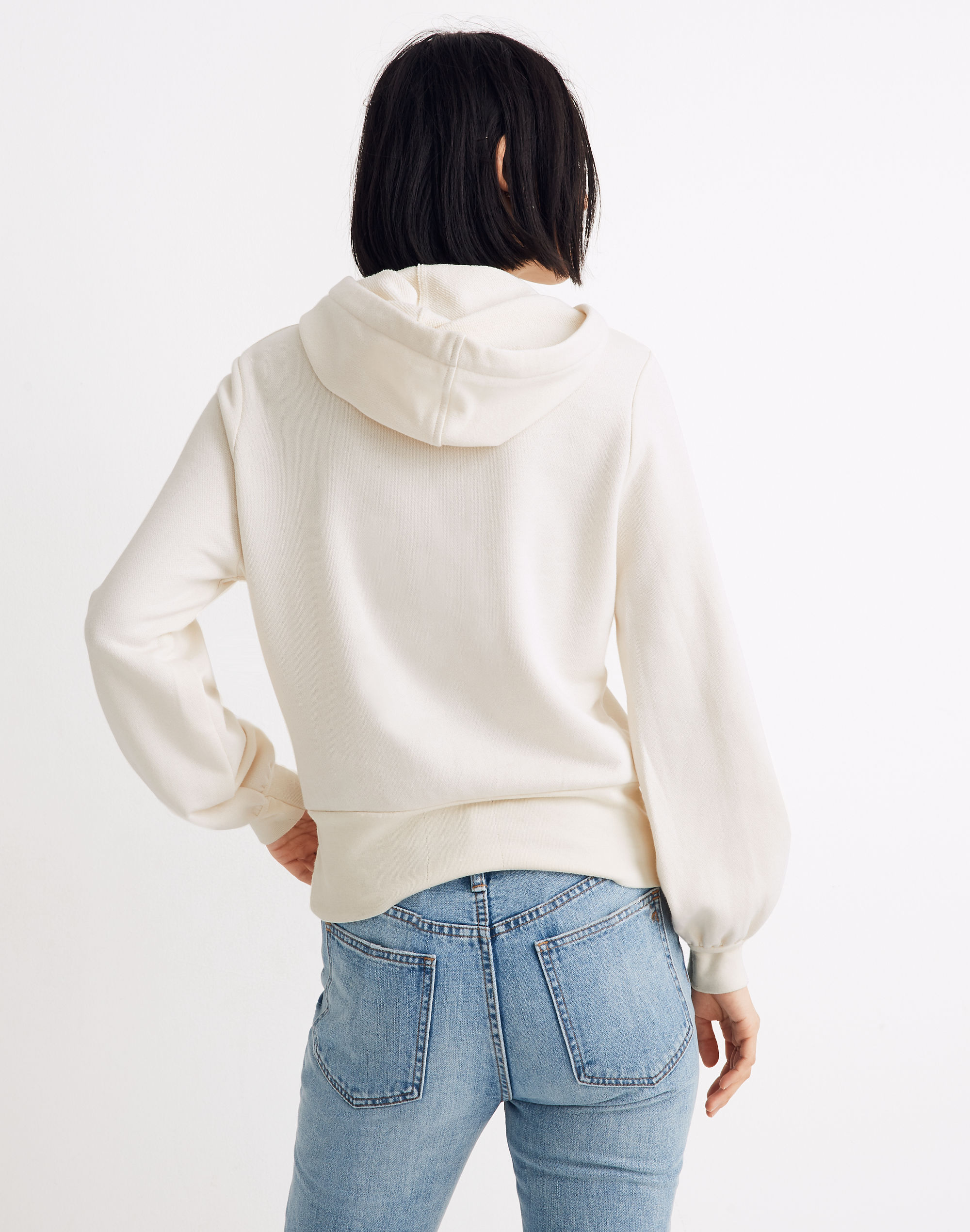 Bubble-Sleeve Hoodie Crop Sweatshirt