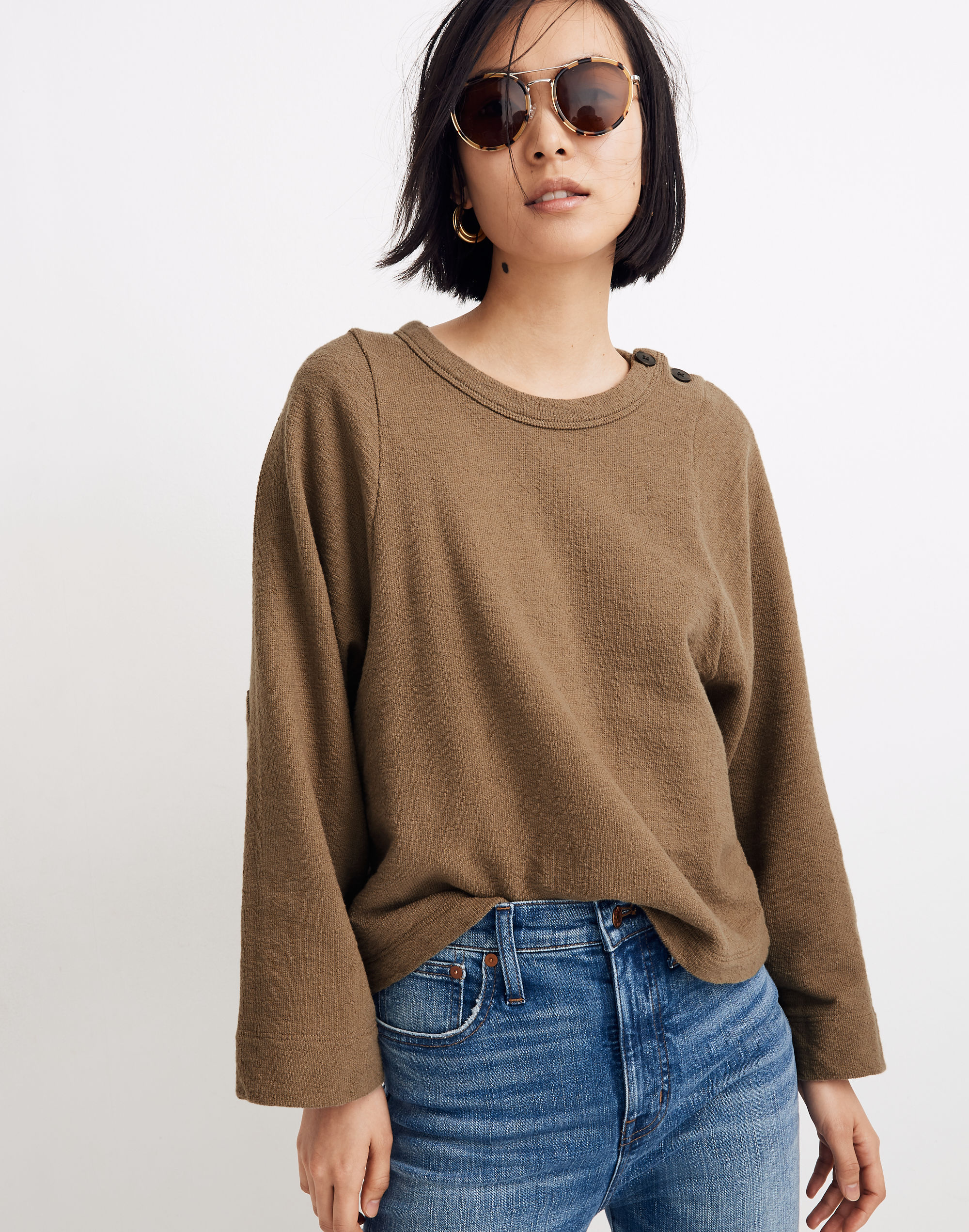 Shoulder-Button Elbow-Patch Top