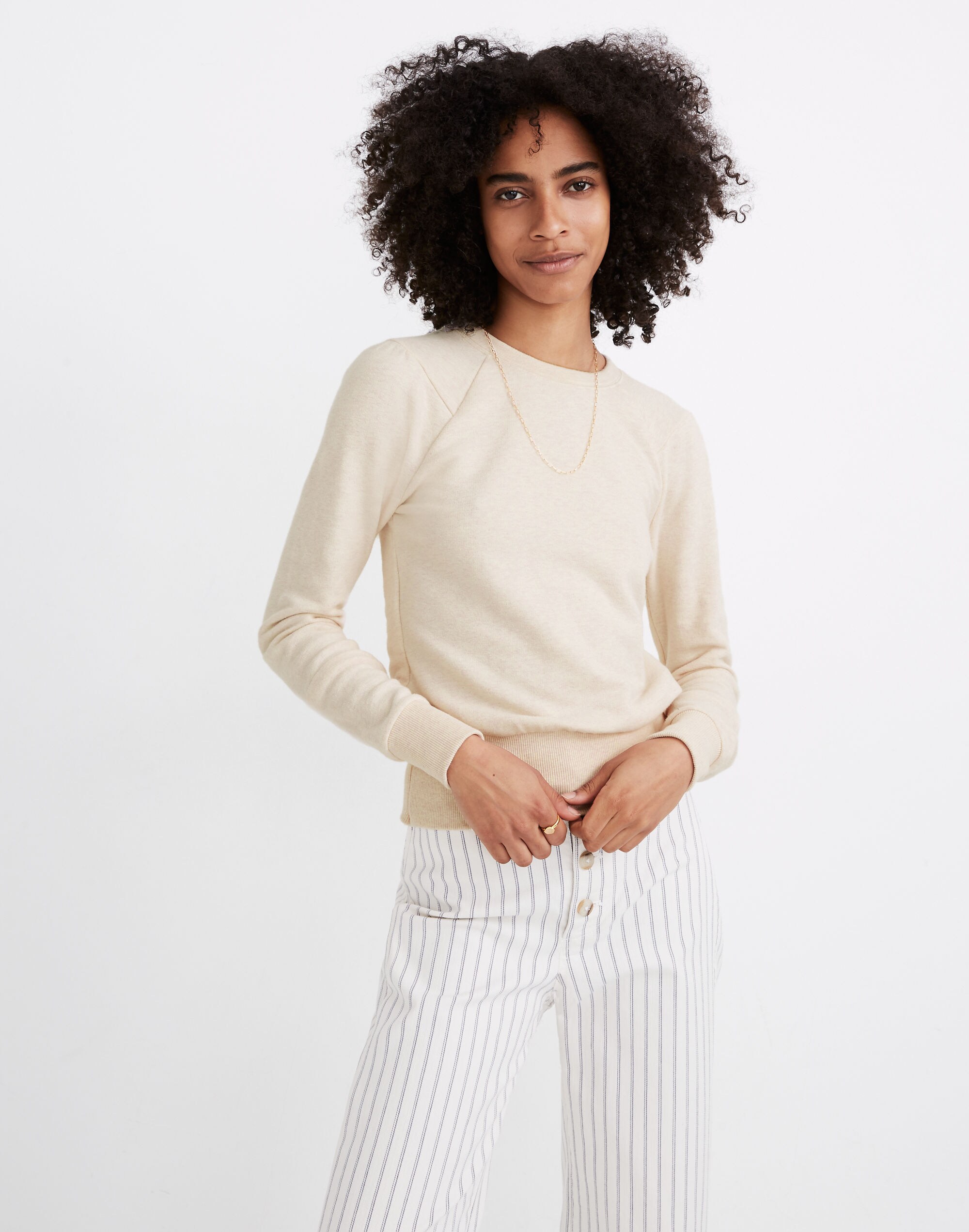 Heathered Puff-Sleeve Raglan Sweatshirt