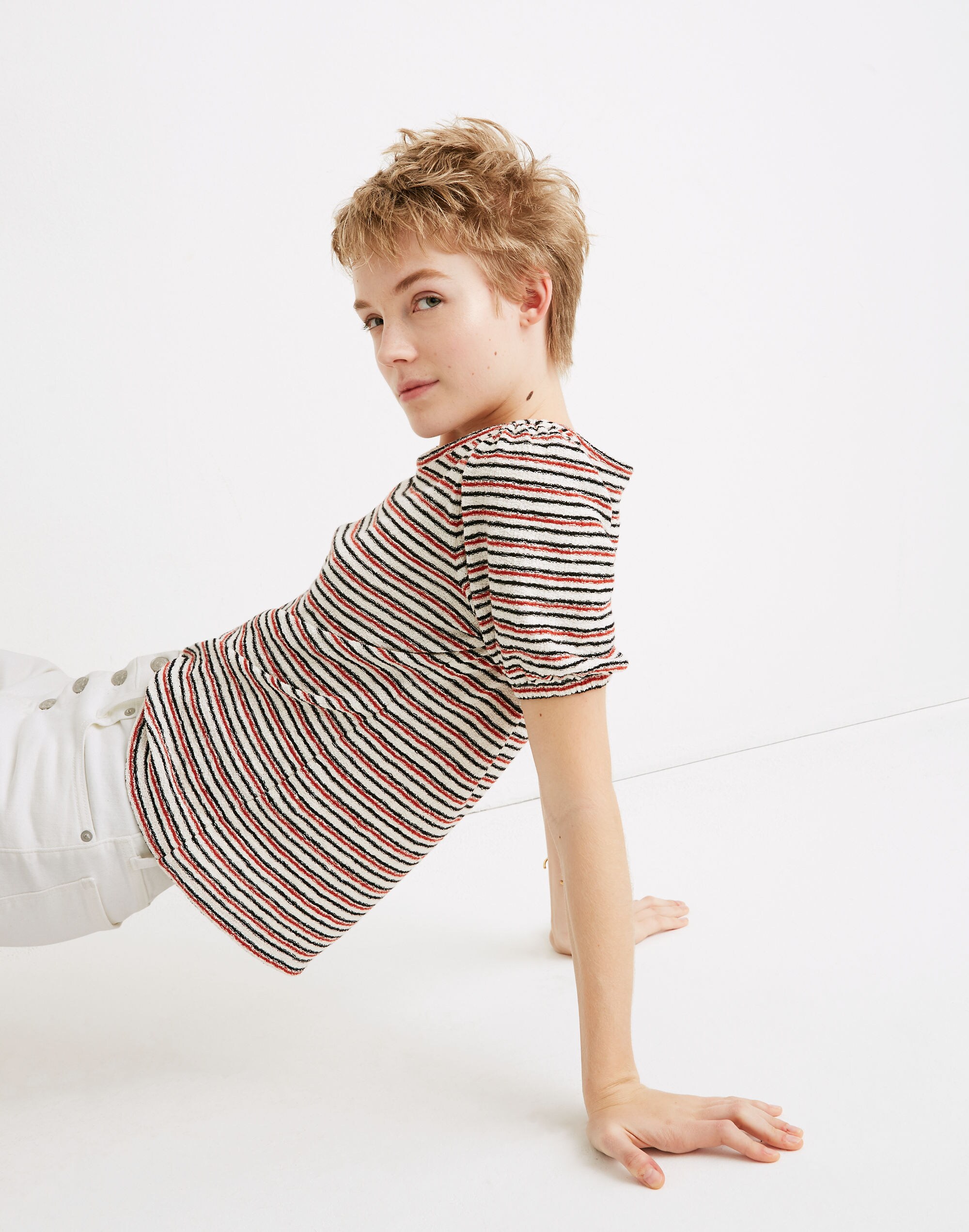 Superlight Jacquard Puff-Sleeve Tee in Stripe
