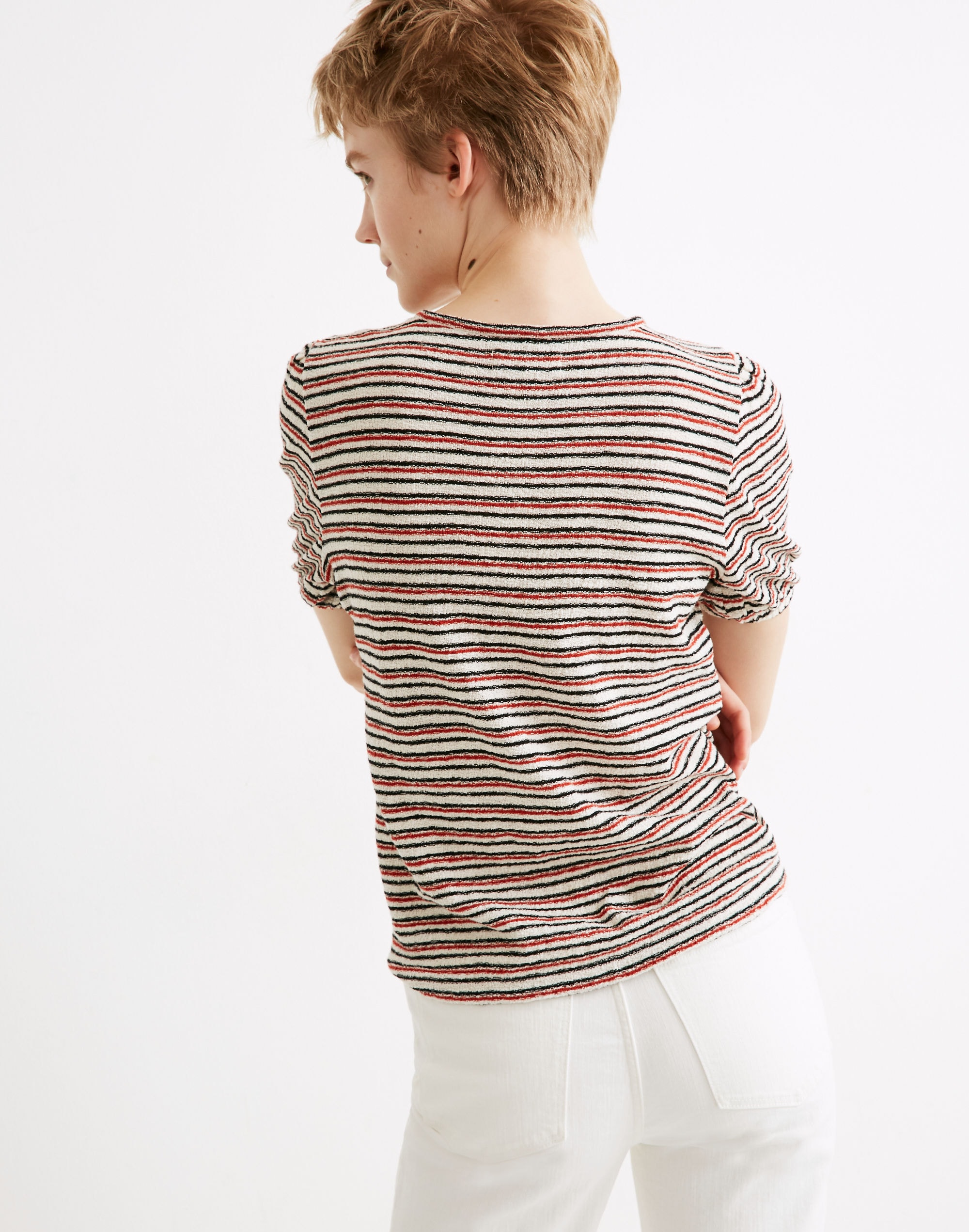 Superlight Jacquard Puff-Sleeve Tee in Stripe