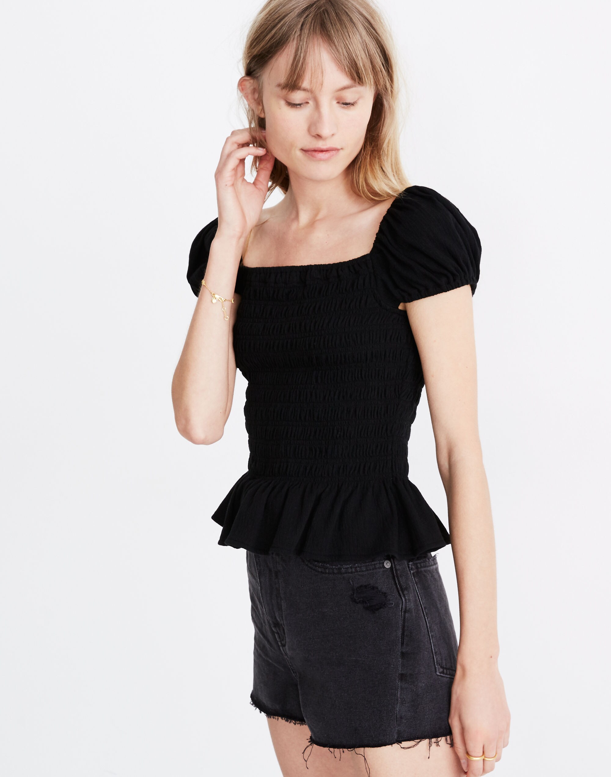 Square-Neck Smocked Top