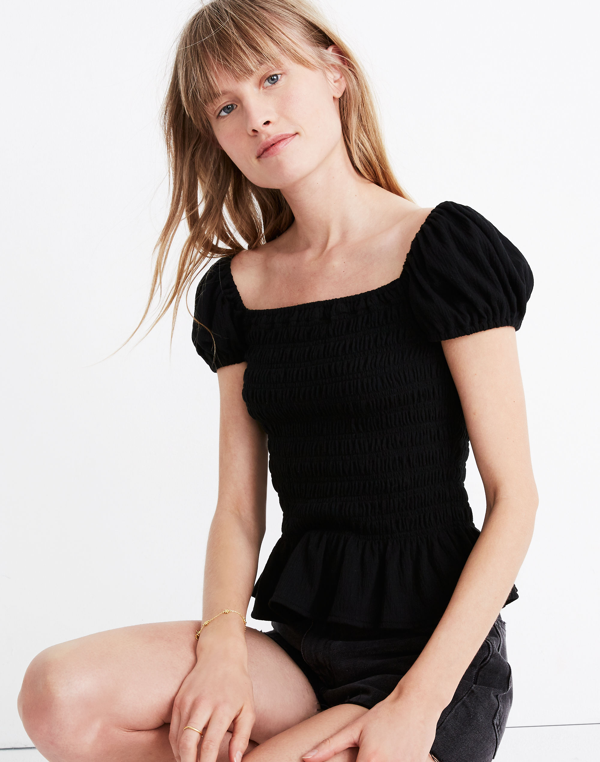 Square-Neck Smocked Top