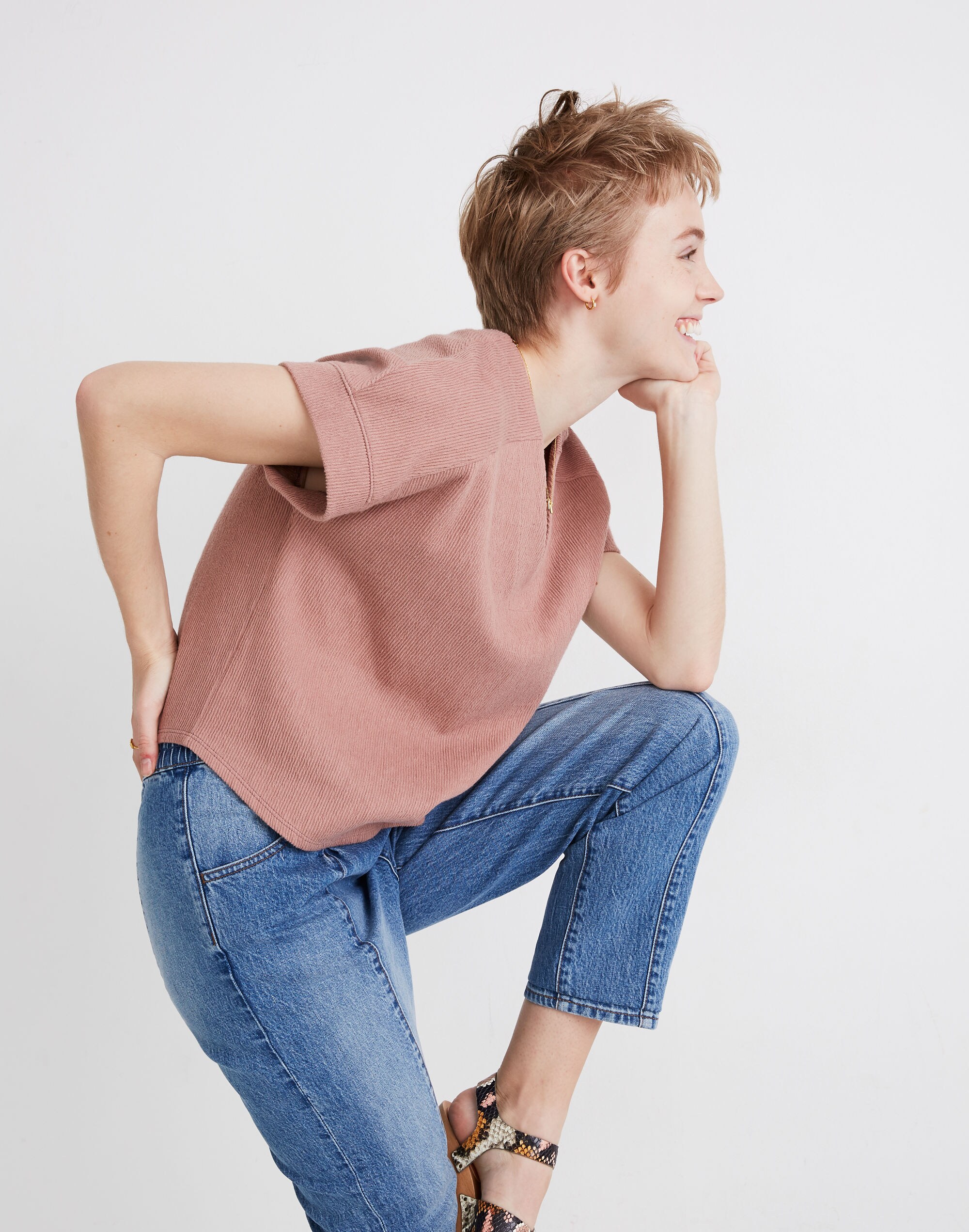 Ottoman Jacquard V-Neck Boxy Top