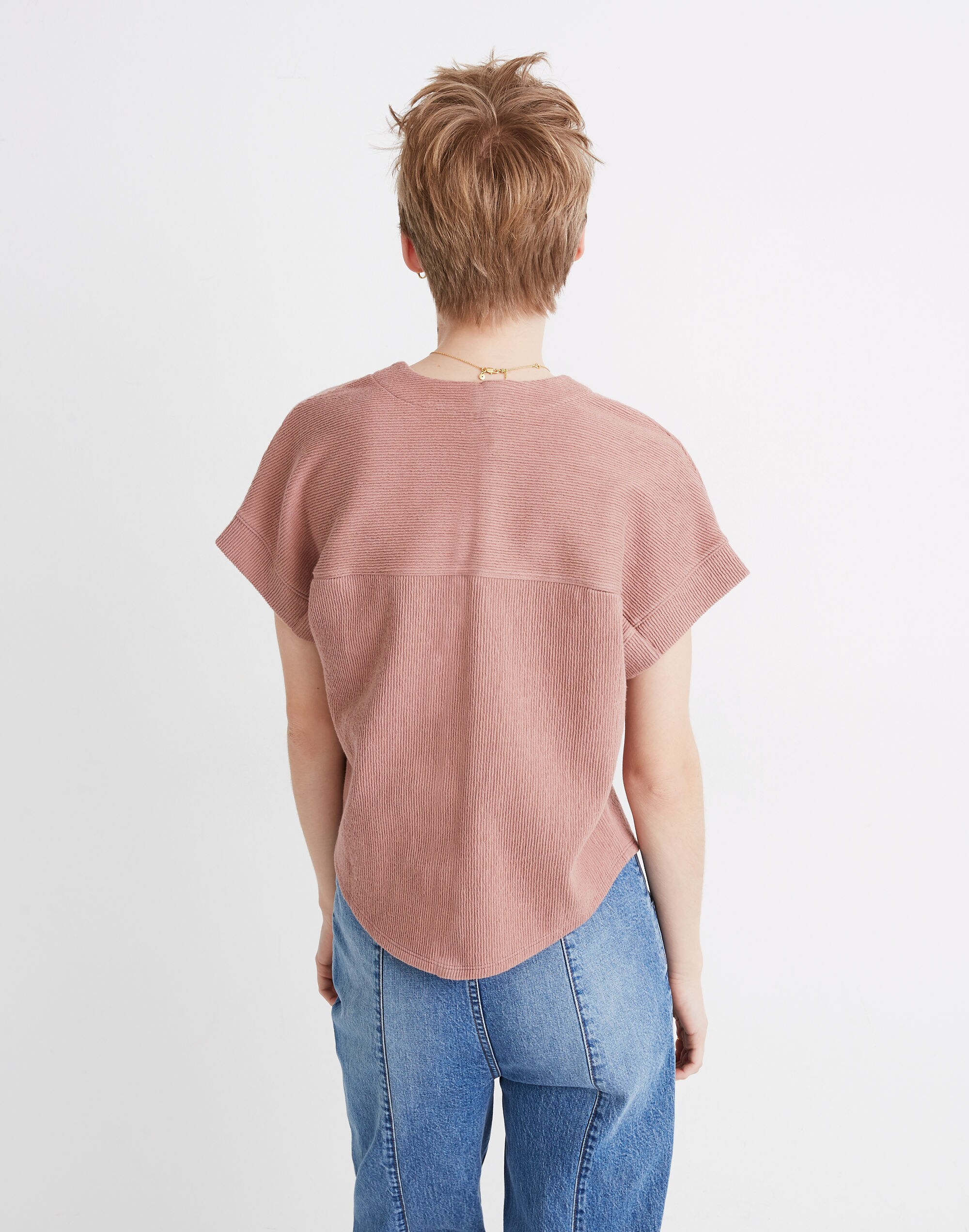 Ottoman Jacquard V-Neck Boxy Top