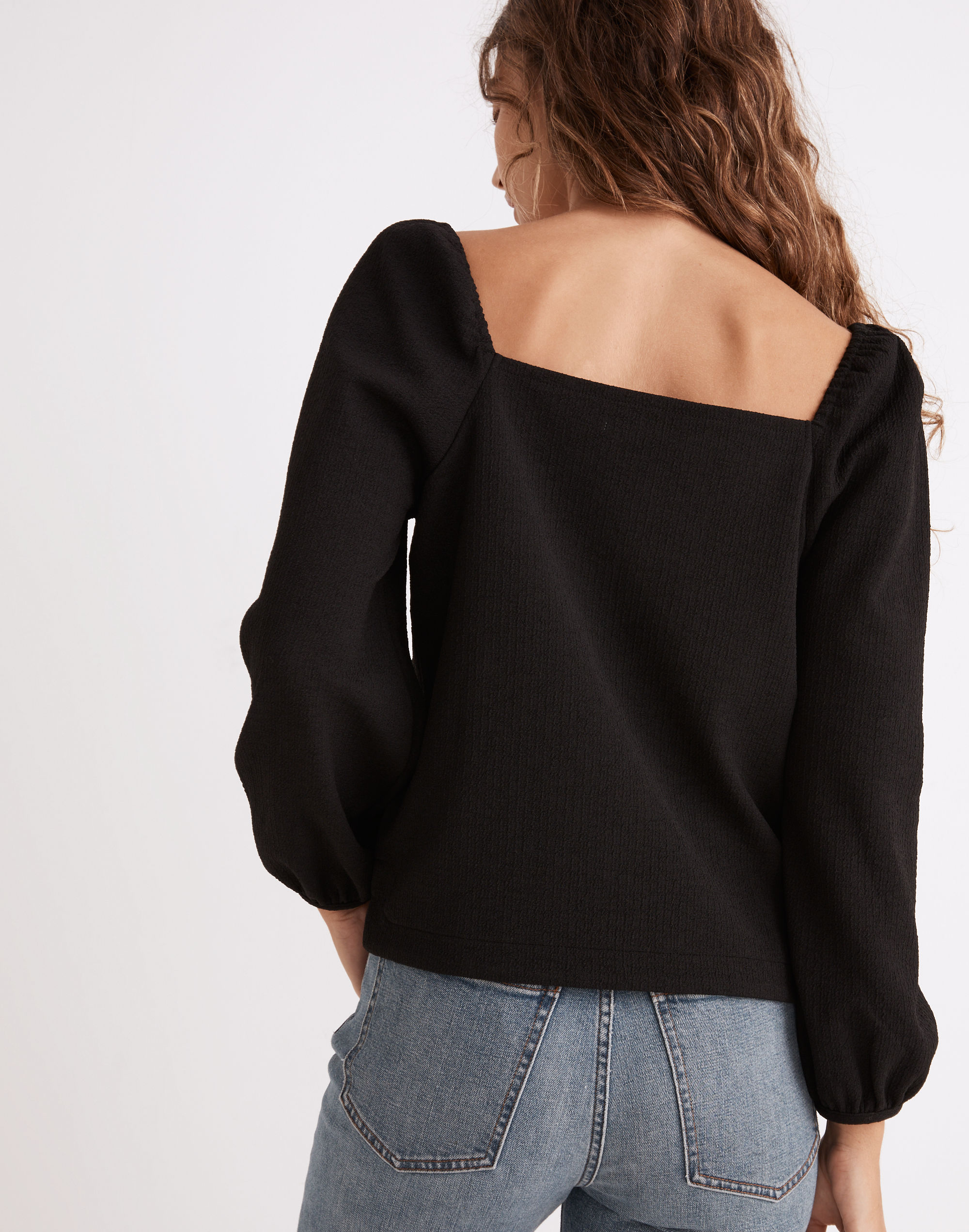 Crepe Square-Neck Puff-Sleeve Top | Madewell