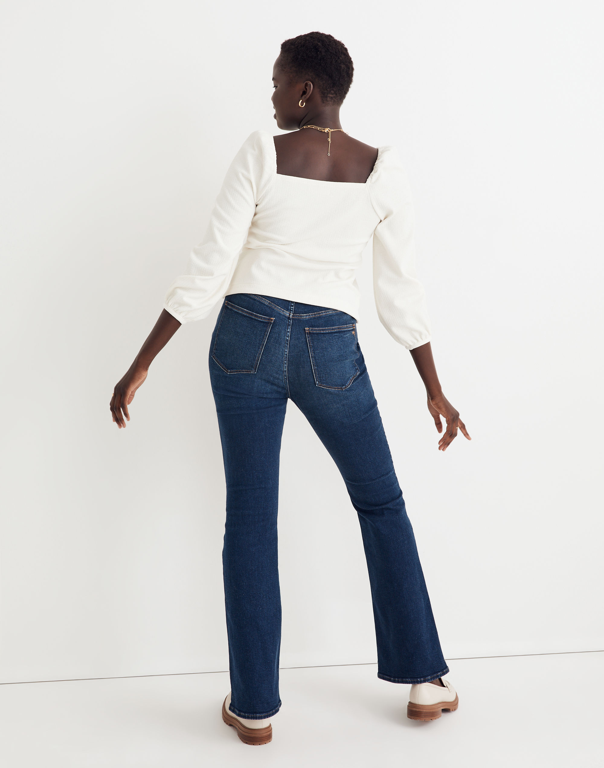 Crepe Square-Neck Puff-Sleeve Top