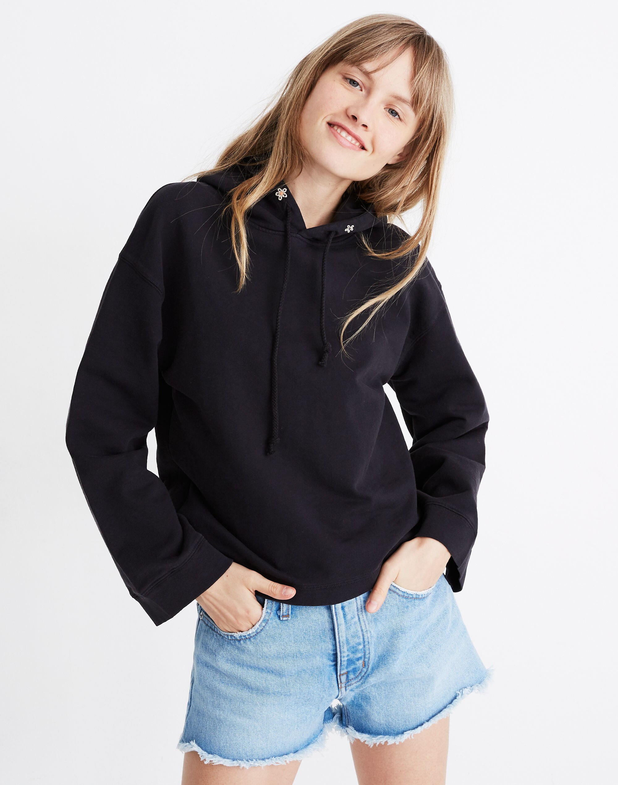 Rivet &amp; Thread Daisy Embroidered Hoodie Crop Sweatshirt