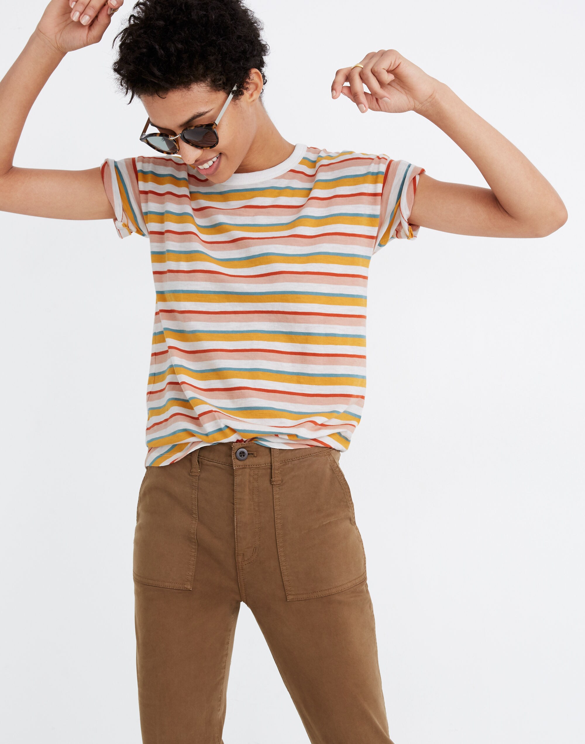 whisper cotton rib-crewneck tee in daniels stripe
