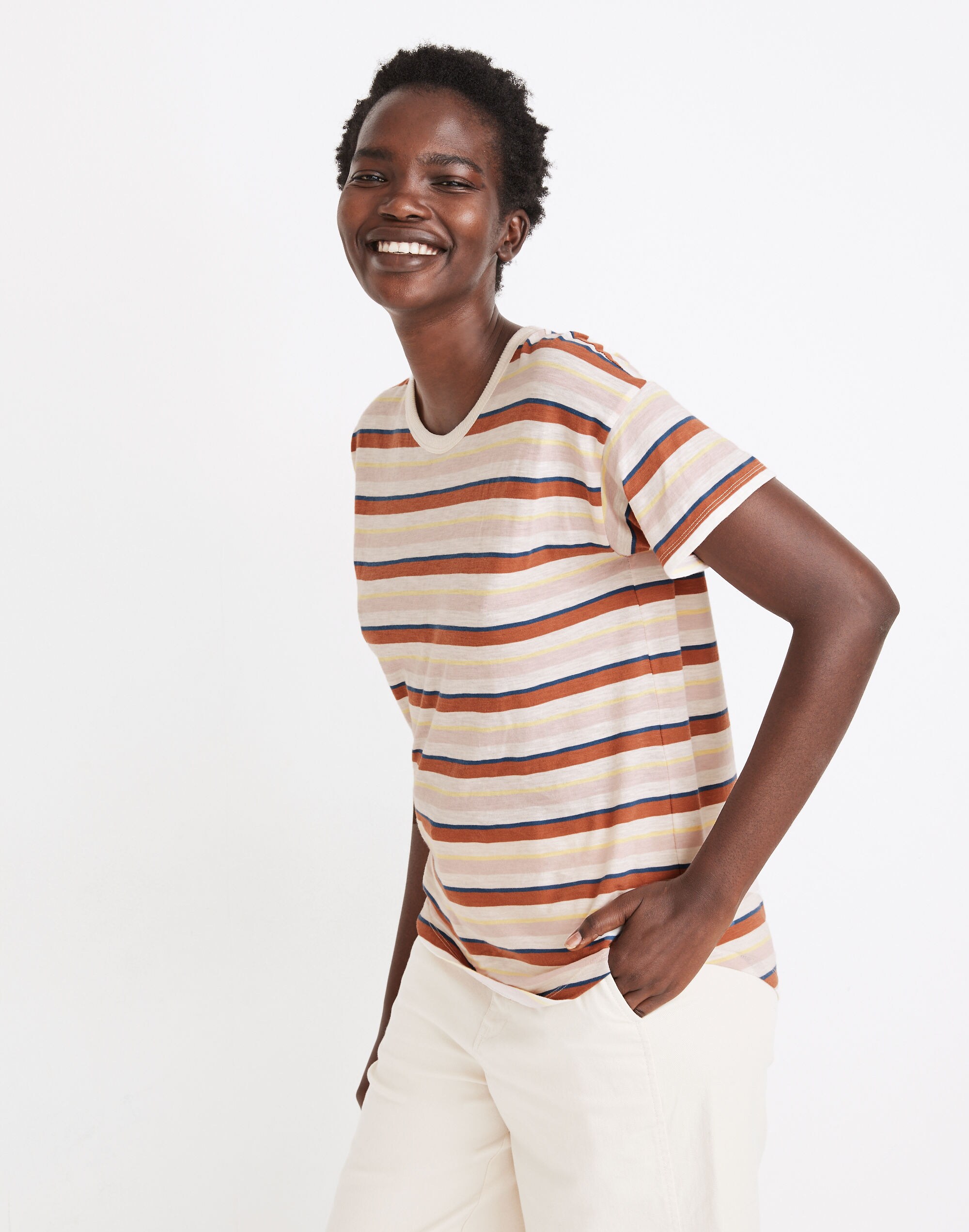 Whisper Cotton Rib-Crewneck Tee in Daniels Stripe