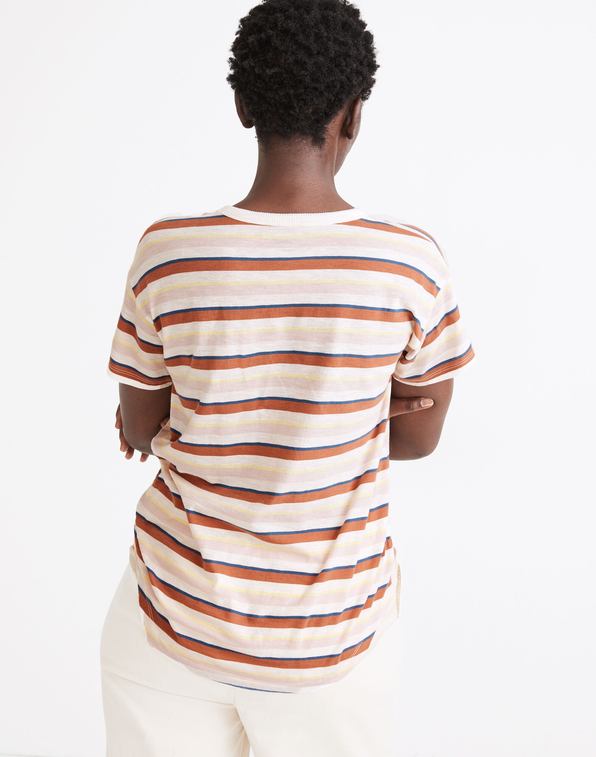 Whisper Cotton Rib-Crewneck Tee in Daniels Stripe
