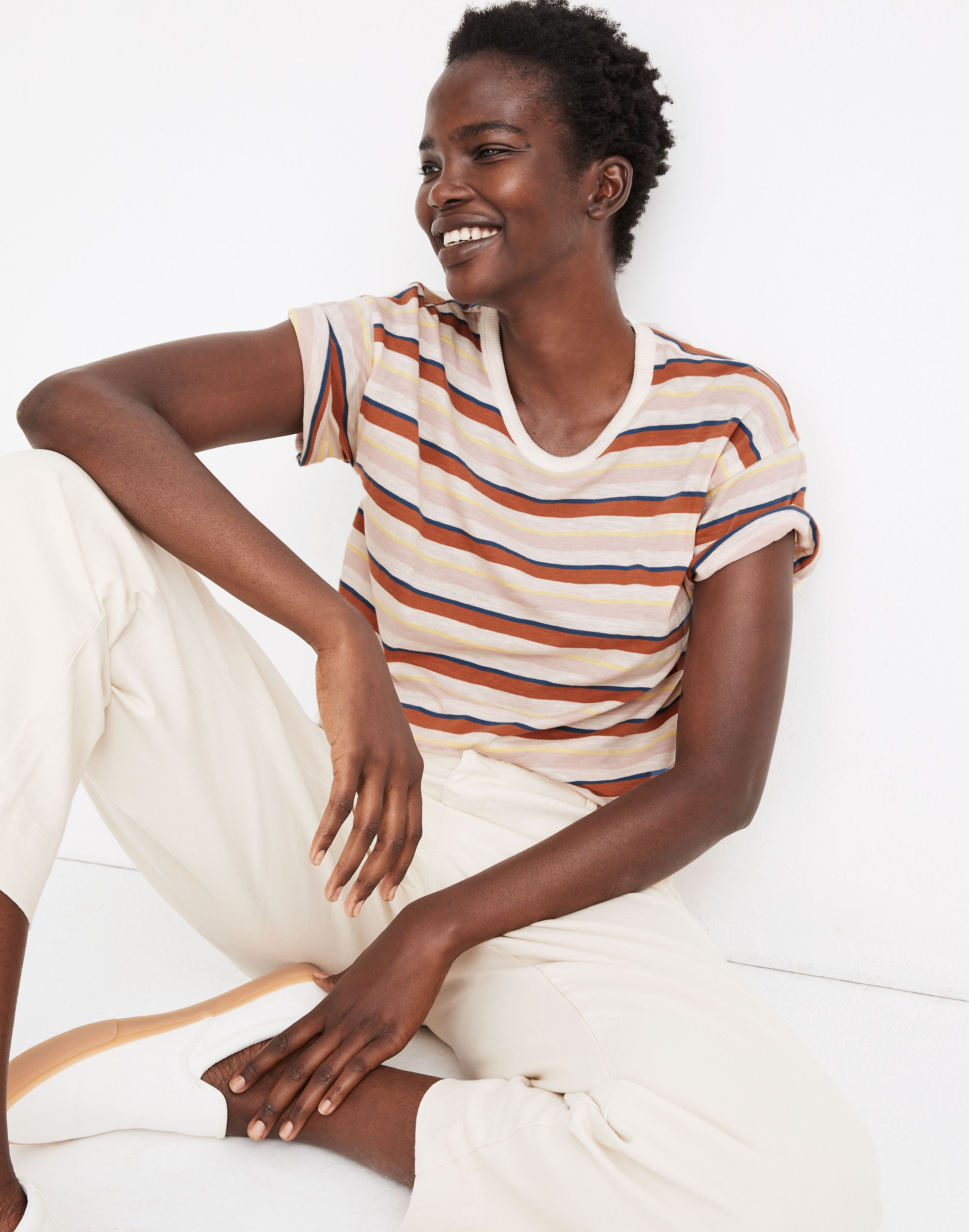 Whisper Cotton Rib-Crewneck Tee in Daniels Stripe