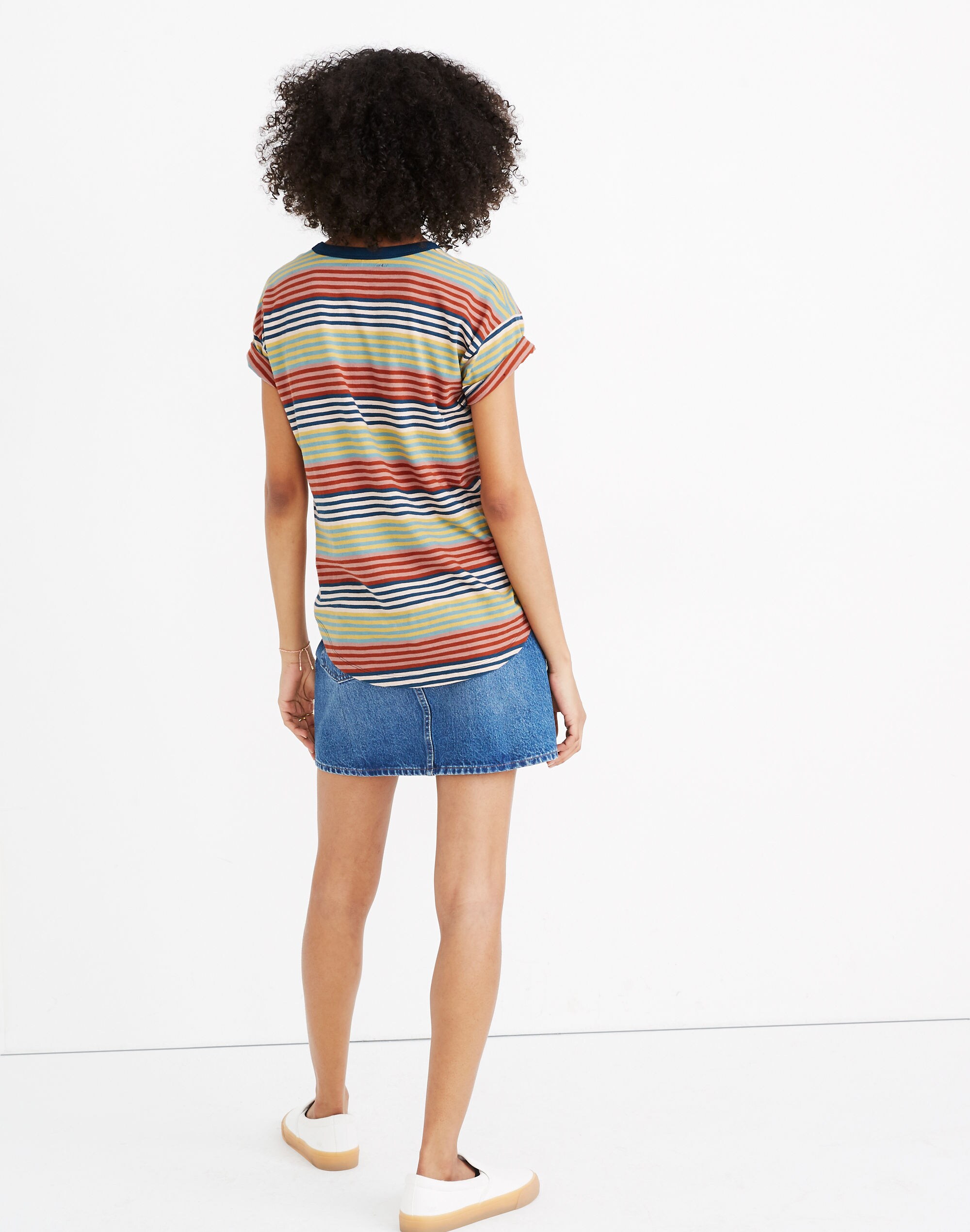 Whisper Cotton Rib-Crewneck Tee in Rocco Stripe