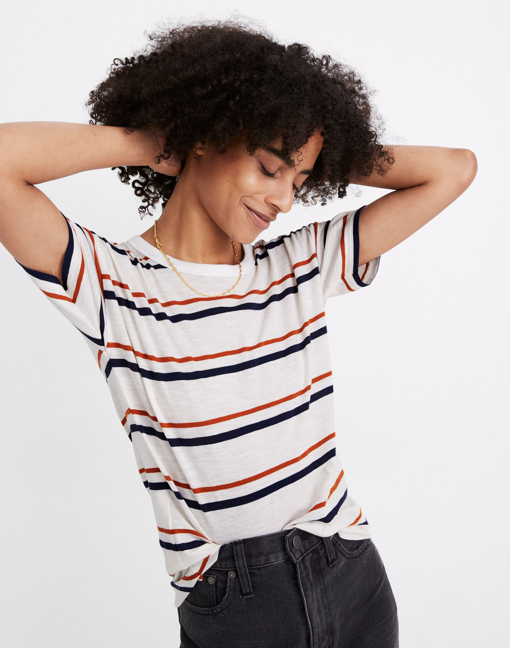 Whisper Cotton Rib-Crewneck Tee in Smithly Stripe