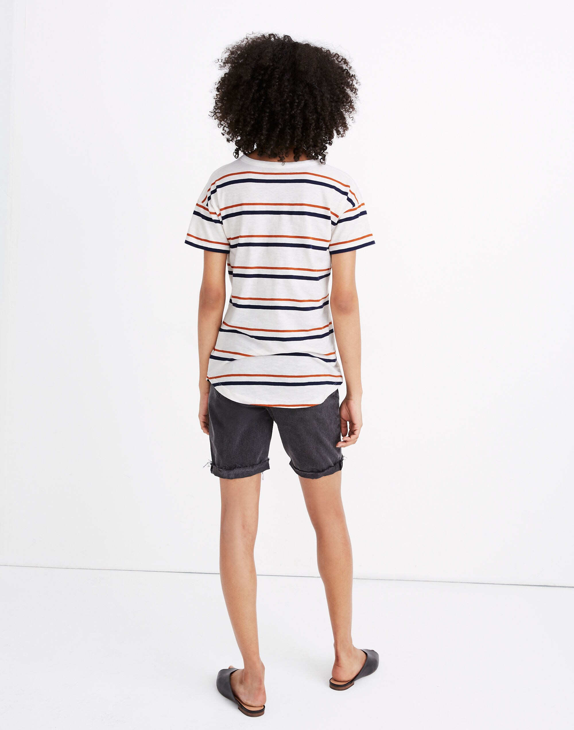 Whisper Cotton Rib-Crewneck Tee in Smithly Stripe