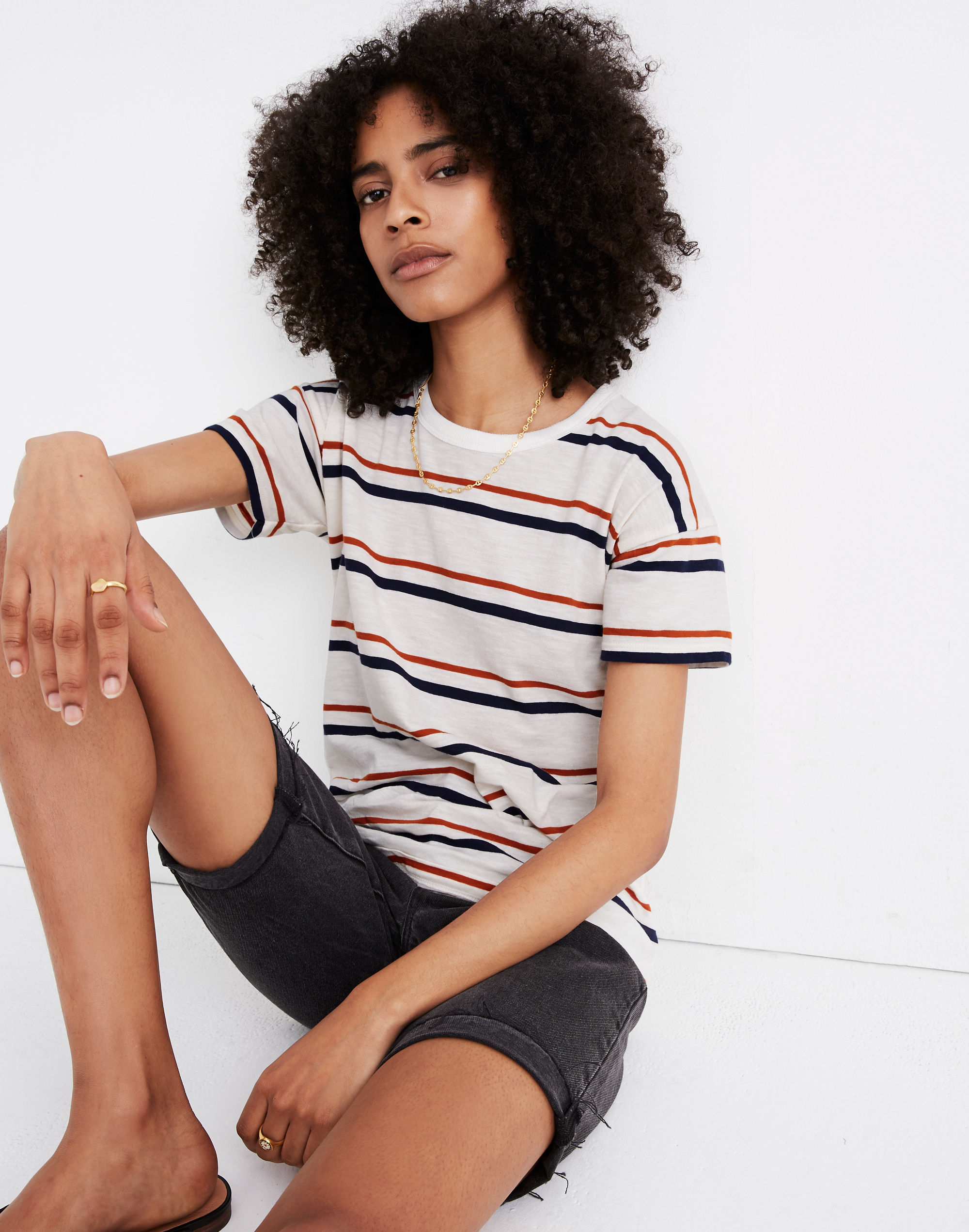 Whisper Cotton Rib-Crewneck Tee in Smithly Stripe